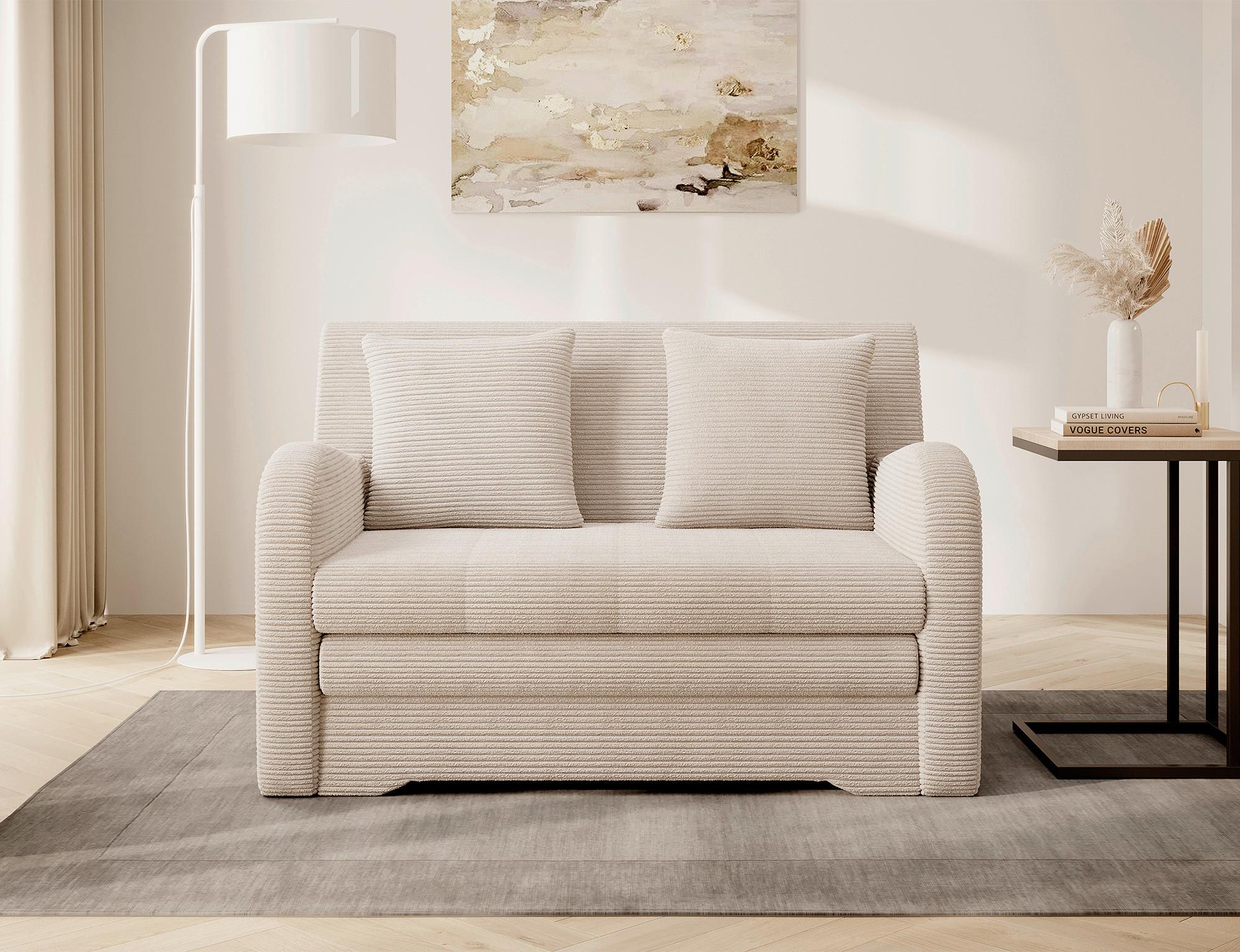 Schlafsofa Ario Beige B: 130cm - Beige/Schwarz, Design, Textil (130/85/103cm) - MID.YOU