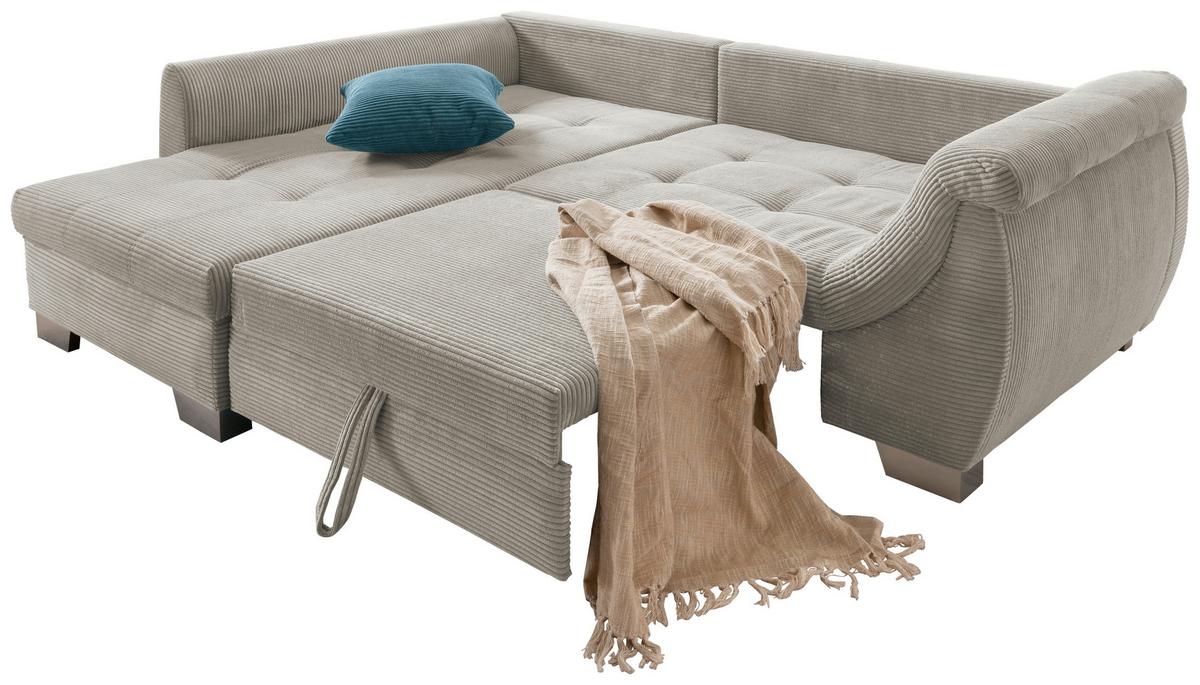 Ecksofa mit Schlaffunktion Flora Silberfarben Cord - Silberfarben/Petrol, Design, Textil (190/250cm) - MID.YOU