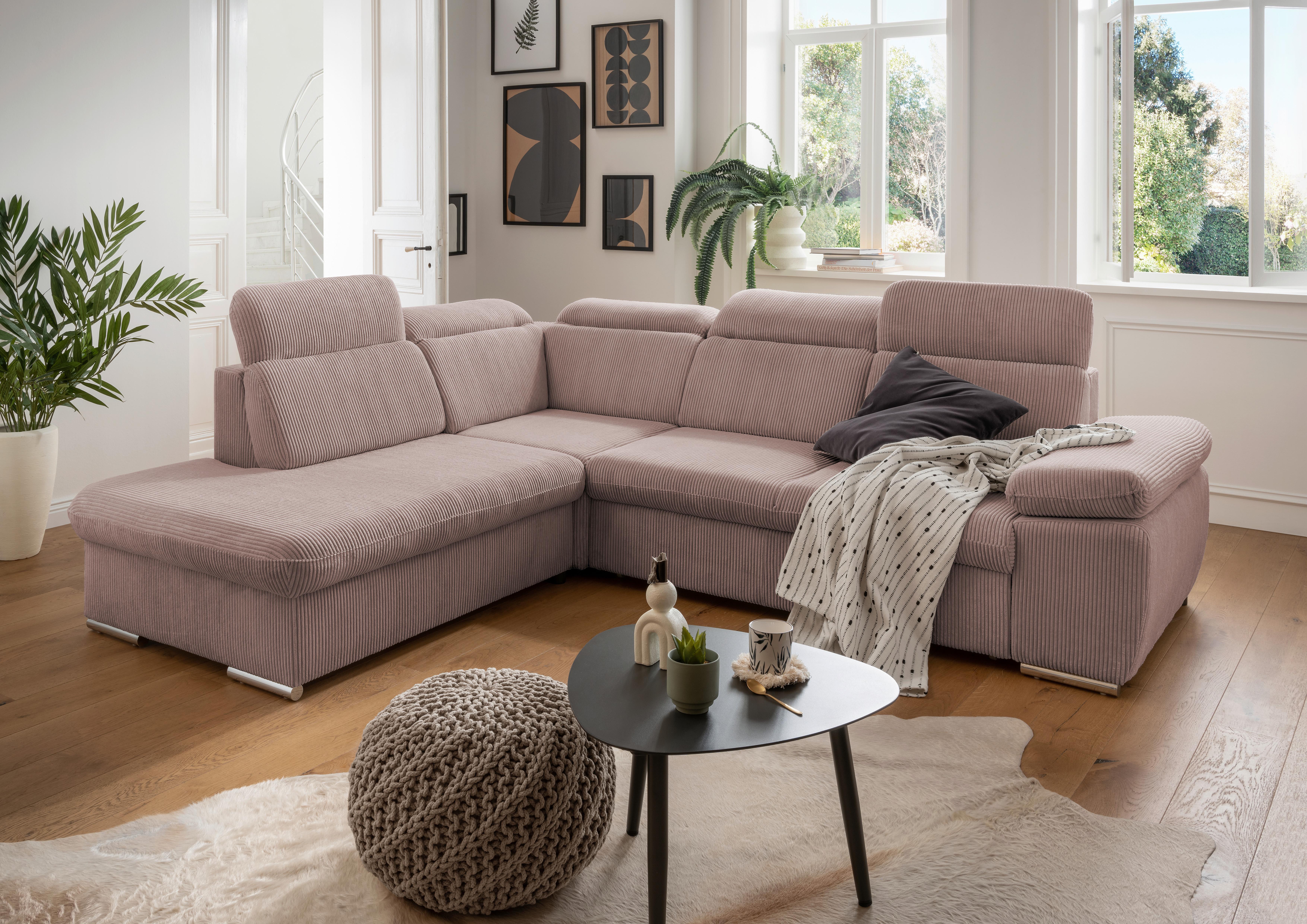 Ecksofa Vasto Rosa S: 228x283 cm - Chromfarben/Rosa, Design, Textil (228/283cm) - Livetastic
