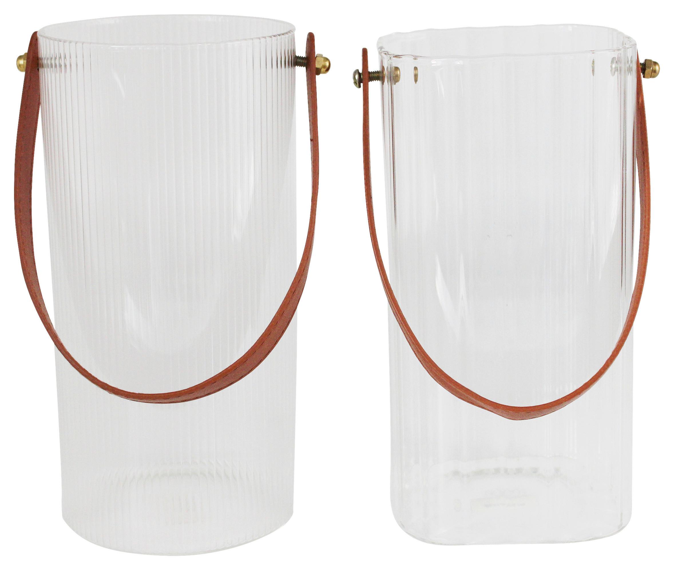 Vase Vivian - Klar/Braun, Design, Glas/Leder (10/10/20cm) - James Wood