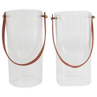 Vase Vivian - Klar/Braun, Design, Glas/Leder (10/10/20cm) - James Wood