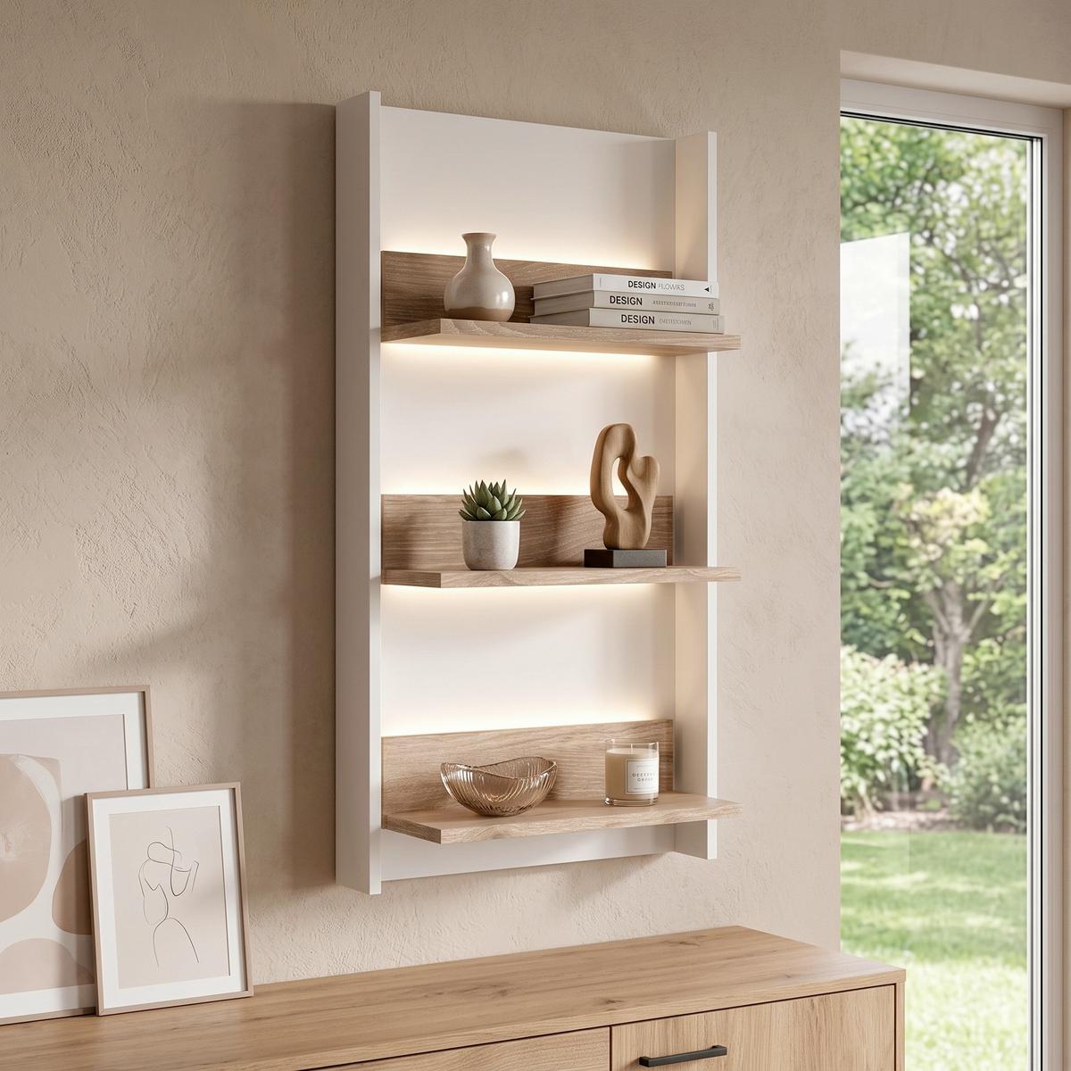 Wandregal Cotia New Weiß/Eichefarben B: 50 cm - Eichefarben/Weiß, MODERN, Holzwerkstoff (50/108/19,8cm)