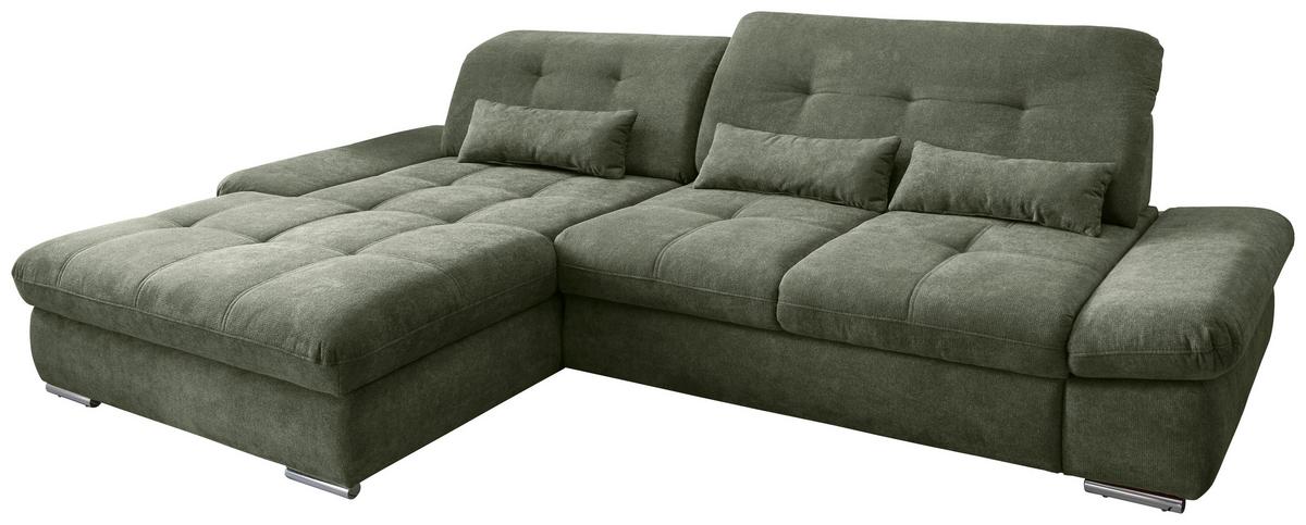 Ecksofa Dalida Dunkelgrün S: 196x300cm - Chromfarben/Dunkelgrün, Design, Textil (196/300cm) - Livetastic