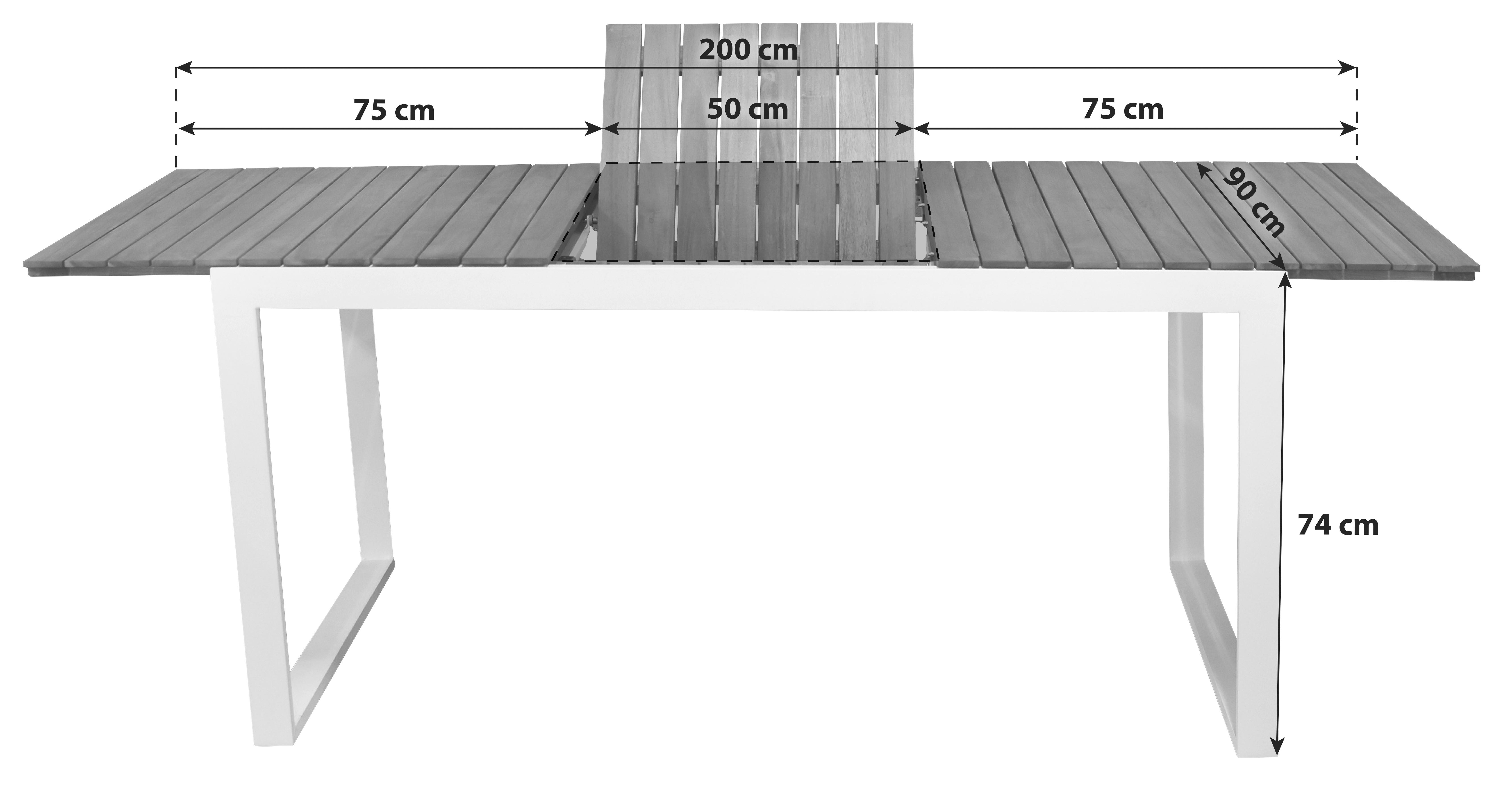 Gartentisch ausziehbar Naxos Akazienholz/Metall L 150-200cm - Weiß/Naturfarben, MODERN, Holz/Metall (150-200/90/74cm) - Gardenson