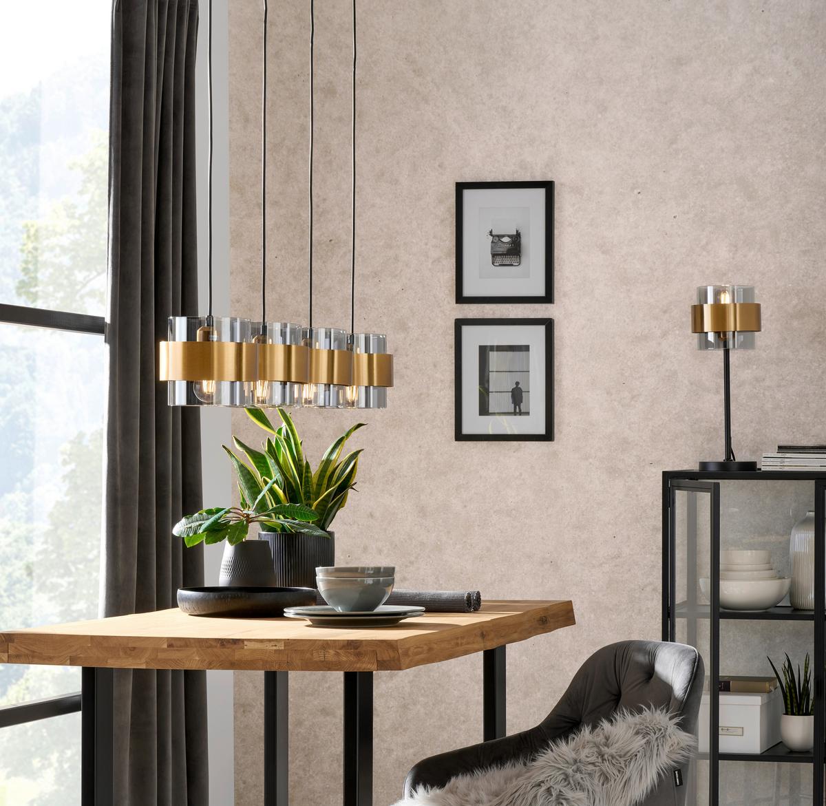 Függőlámpa 15560-4h - fekete/sárgarézszínű, Design, üveg/fém (111/18/120cm)