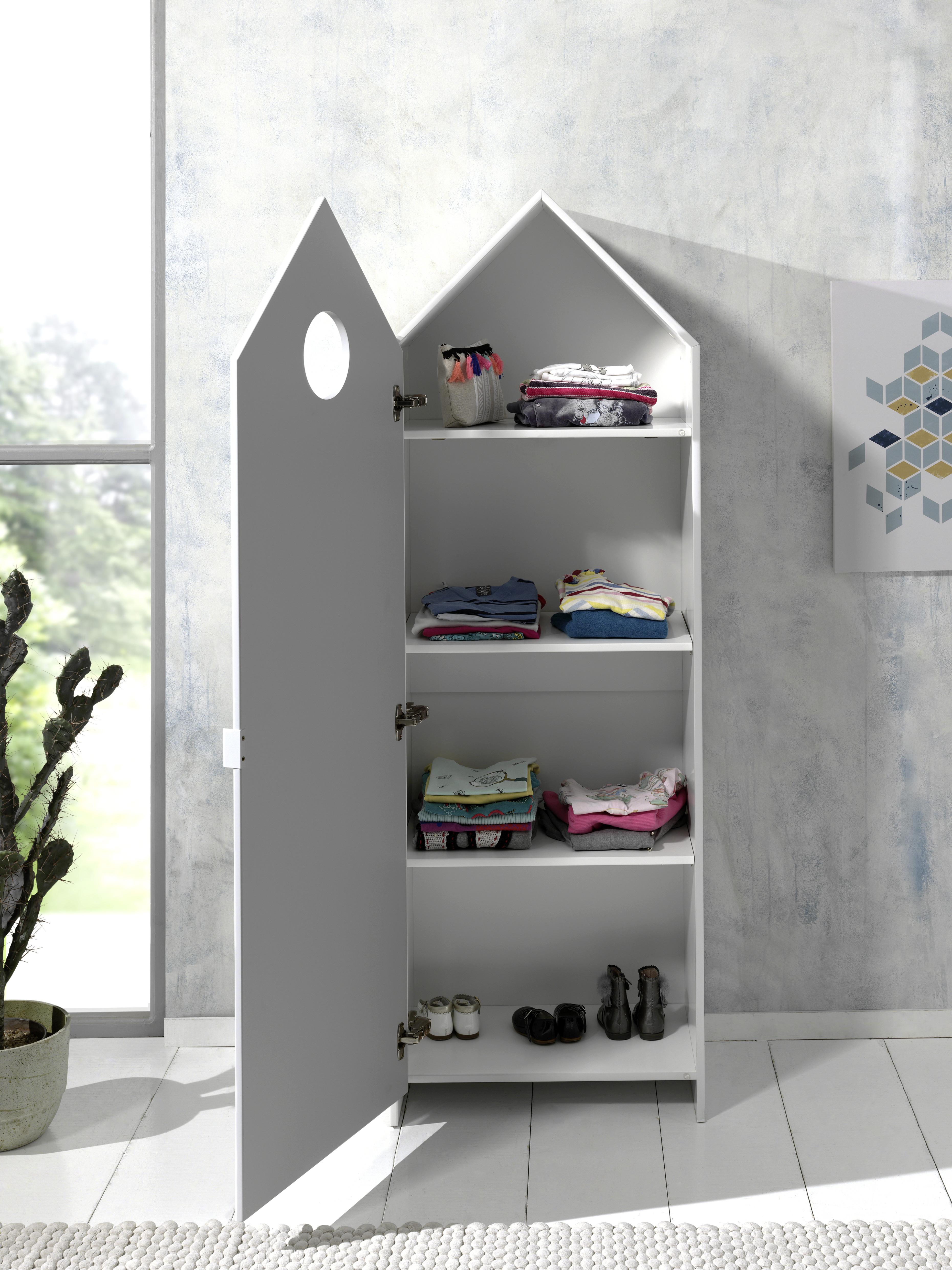 Kinderkleiderschrank Hausform B: 57,6 Cm Casami Weiß/mint - Weiß/Mintgrün, MODERN, Holzwerkstoff (57,6/171,3/37cm) - MID.YOU