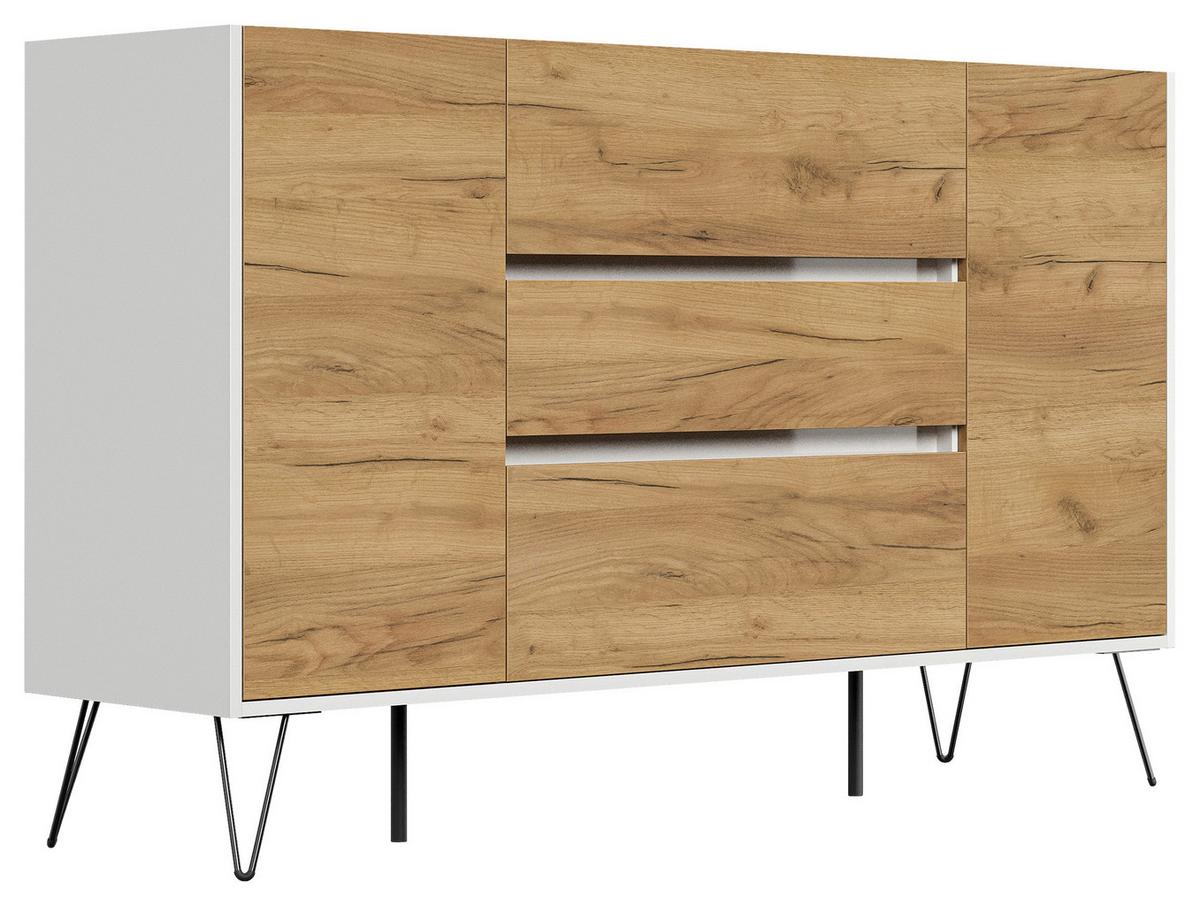 Sideboard Posseik Industrial Eichefarben/weiß B: 155 Cm - Eichefarben/Weiß Hochglanz, Design, Holzwerkstoff (155/93,6/42cm) - P & B