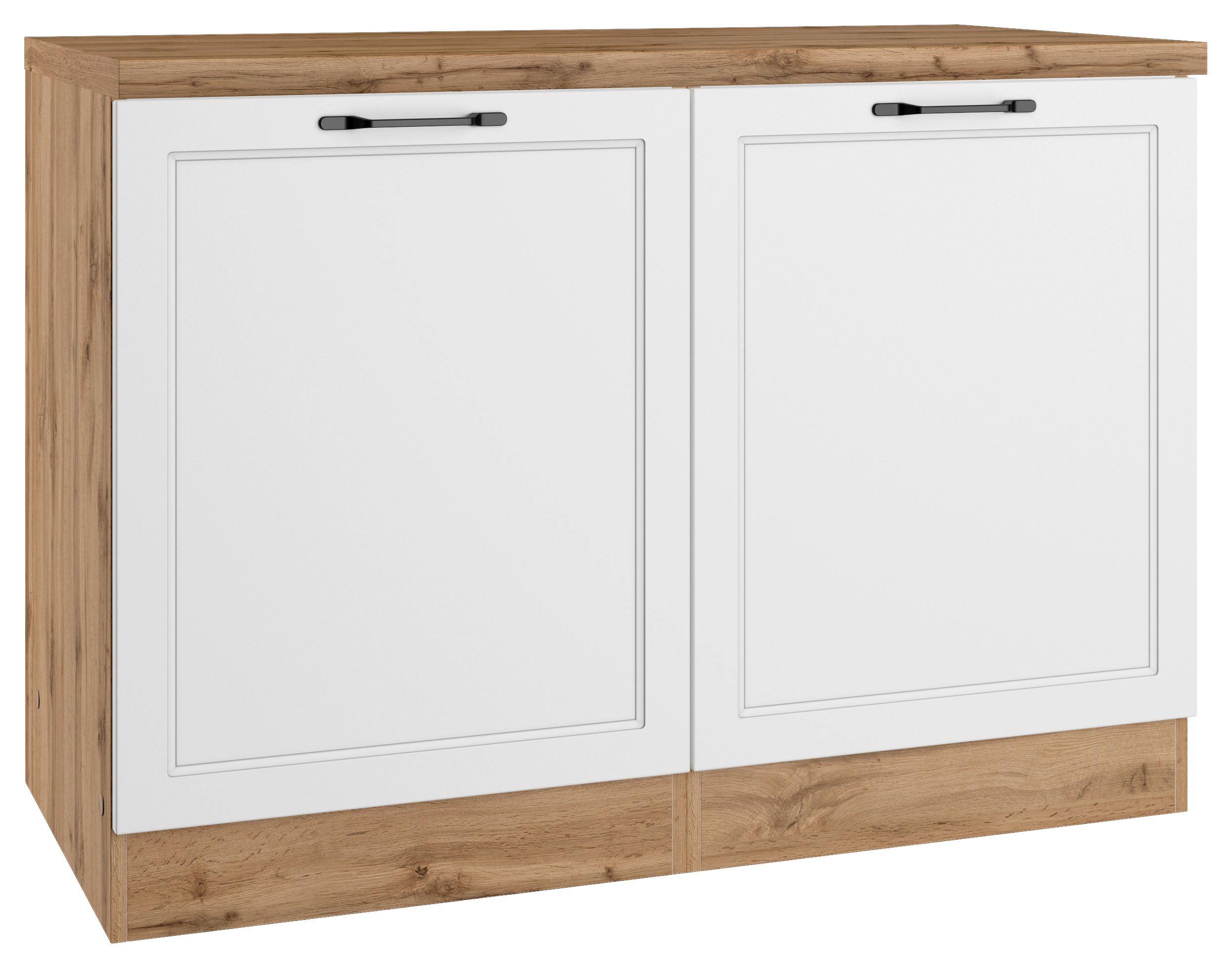 Spülenunterschrank Meran B: 120 cm Weiß/Eiche Dekor - Eiche Wotan/Weiß, LIFESTYLE, Holzwerkstoff (120/86/60cm) - Held
