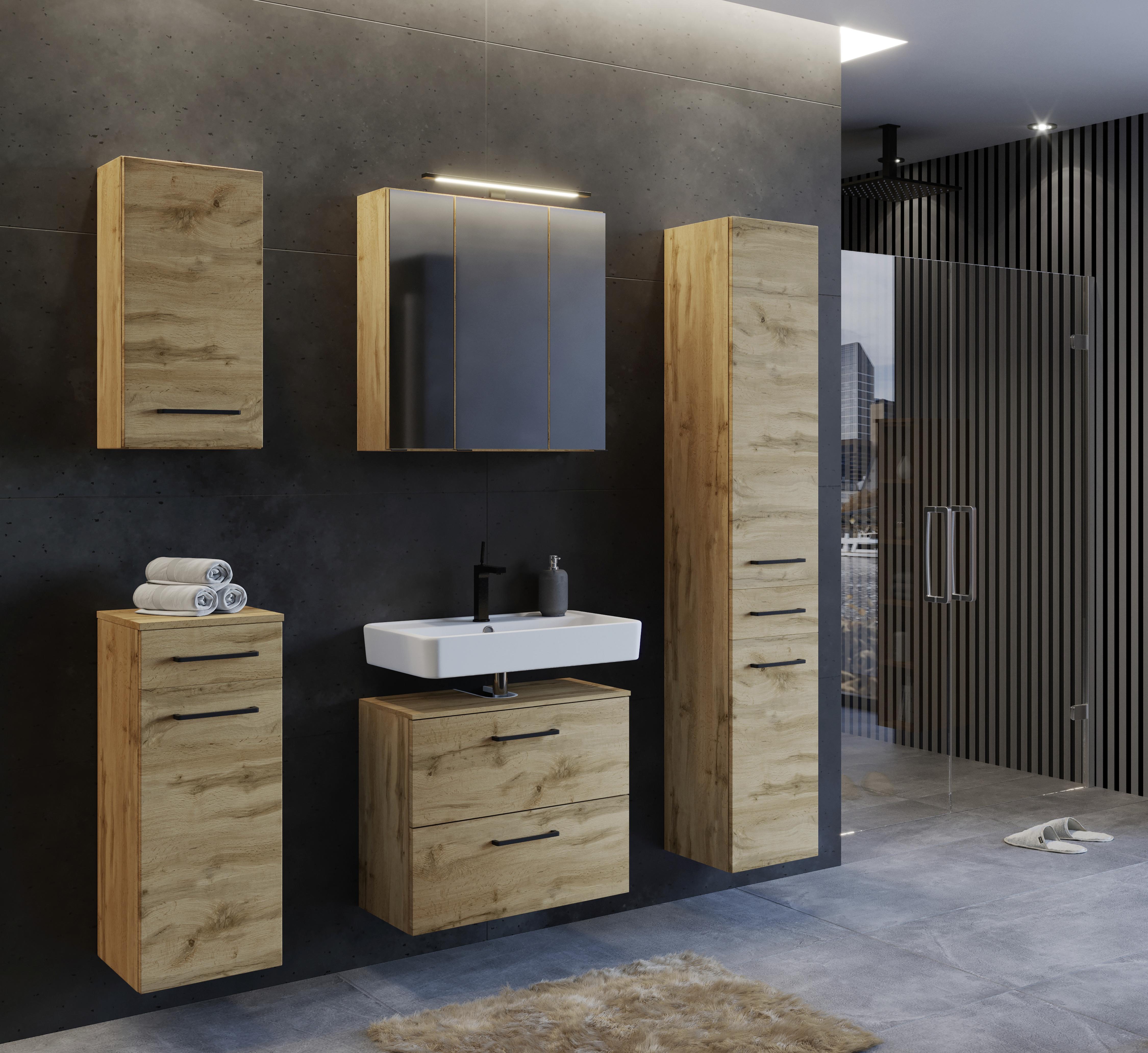 Waschbeckenunterschrank Manchester B:60 cm Eiche Dekor - Eichefarben/Schwarz, MODERN, Holzwerkstoff (60/59/35cm) - Held