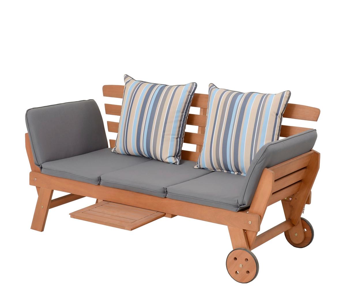 Gartenbank Eukalyptusholz 2-Sitzer Rincon Mit Kissen - Braun/Grau, Basics, Holz/Textil (190/77,5/68cm) - Gardenson
