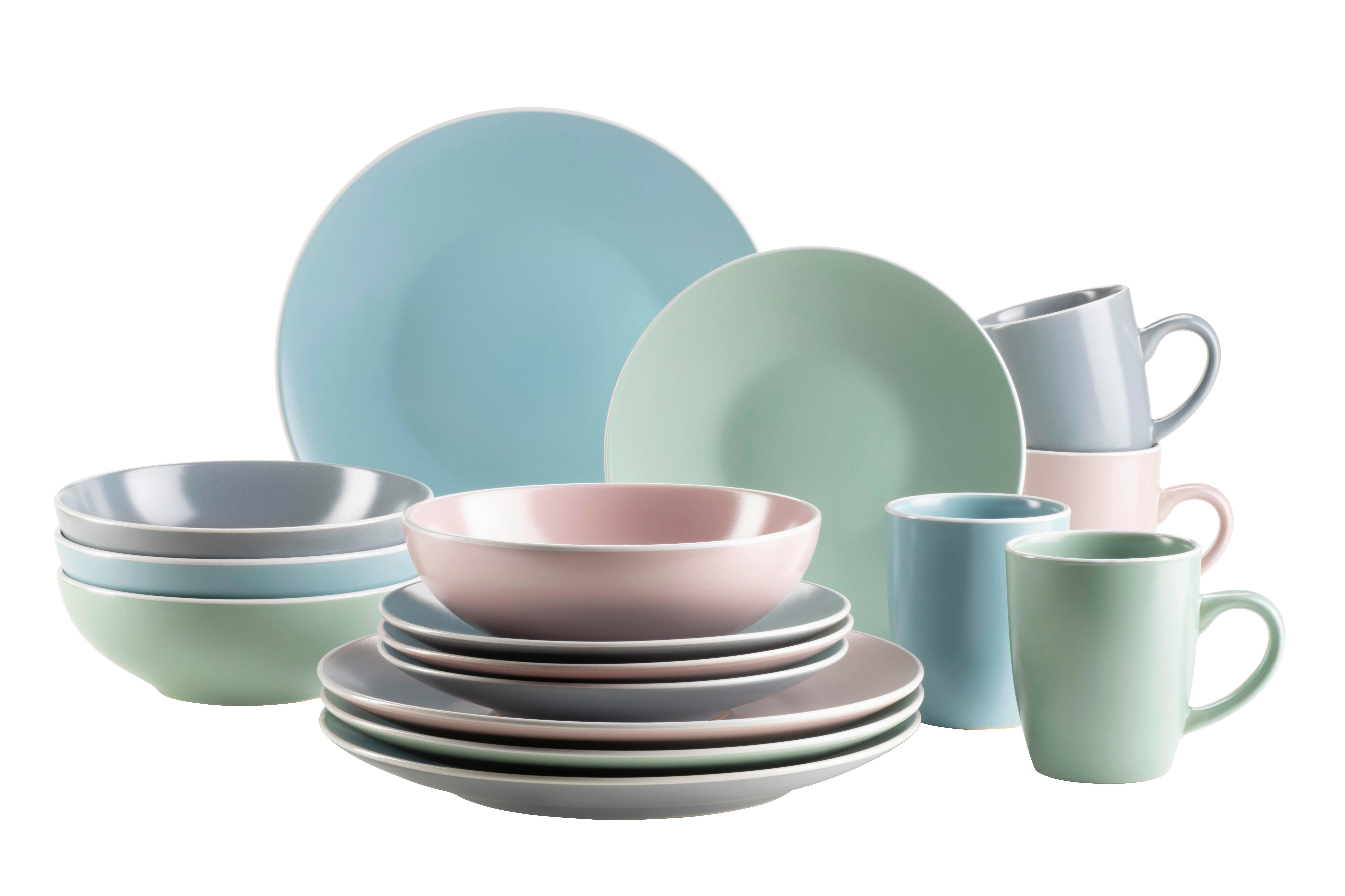 Kombiservice Elissa II 4 Personen Geschirr Set - Türkis/Rosa, Basics, Keramik - Mäser