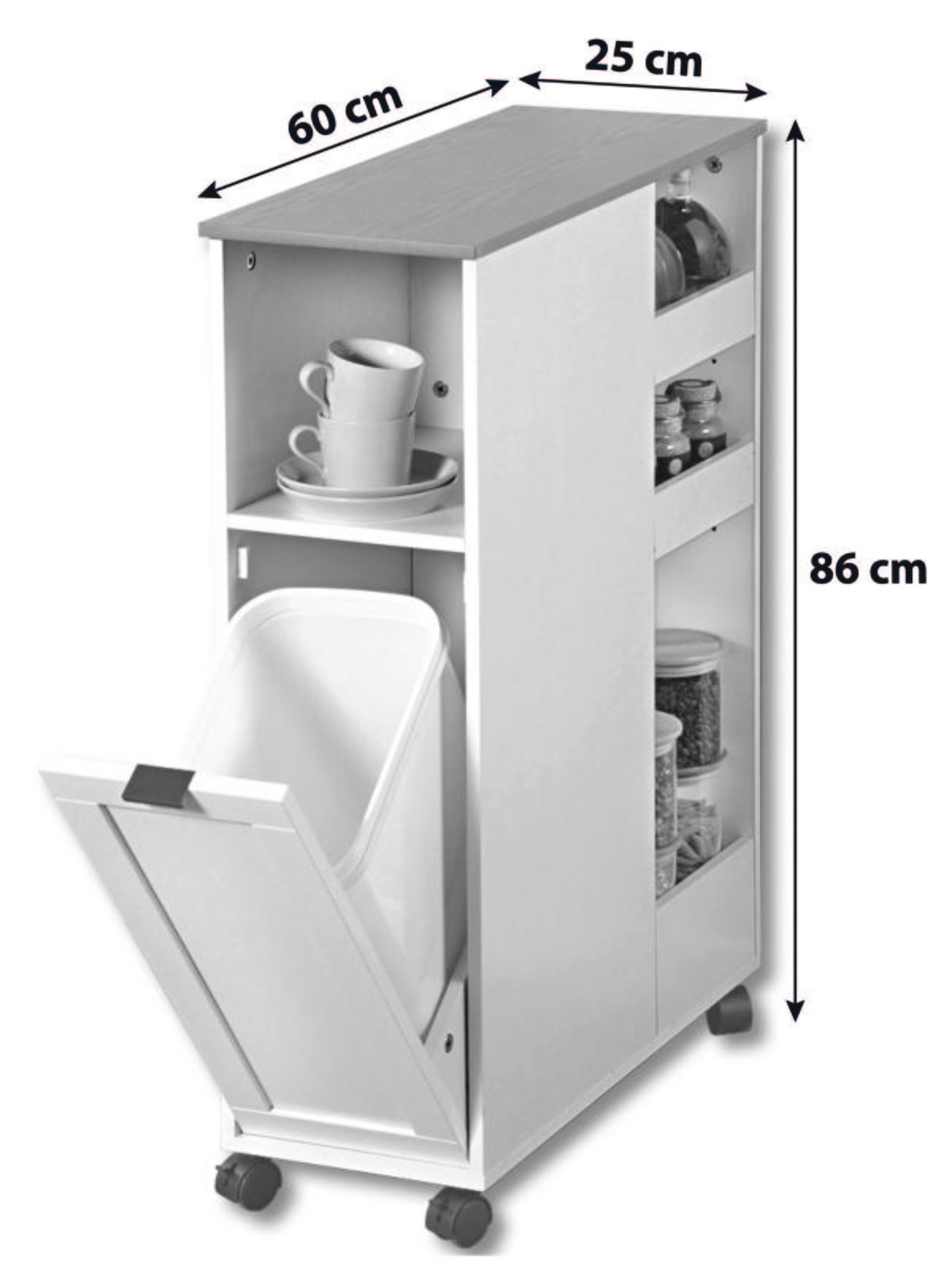 Eckregal Mit Rollen + Eimer B: 25 Cm Weiß - Weiß, MODERN, Holzwerkstoff (60/25/86cm) - Kesper