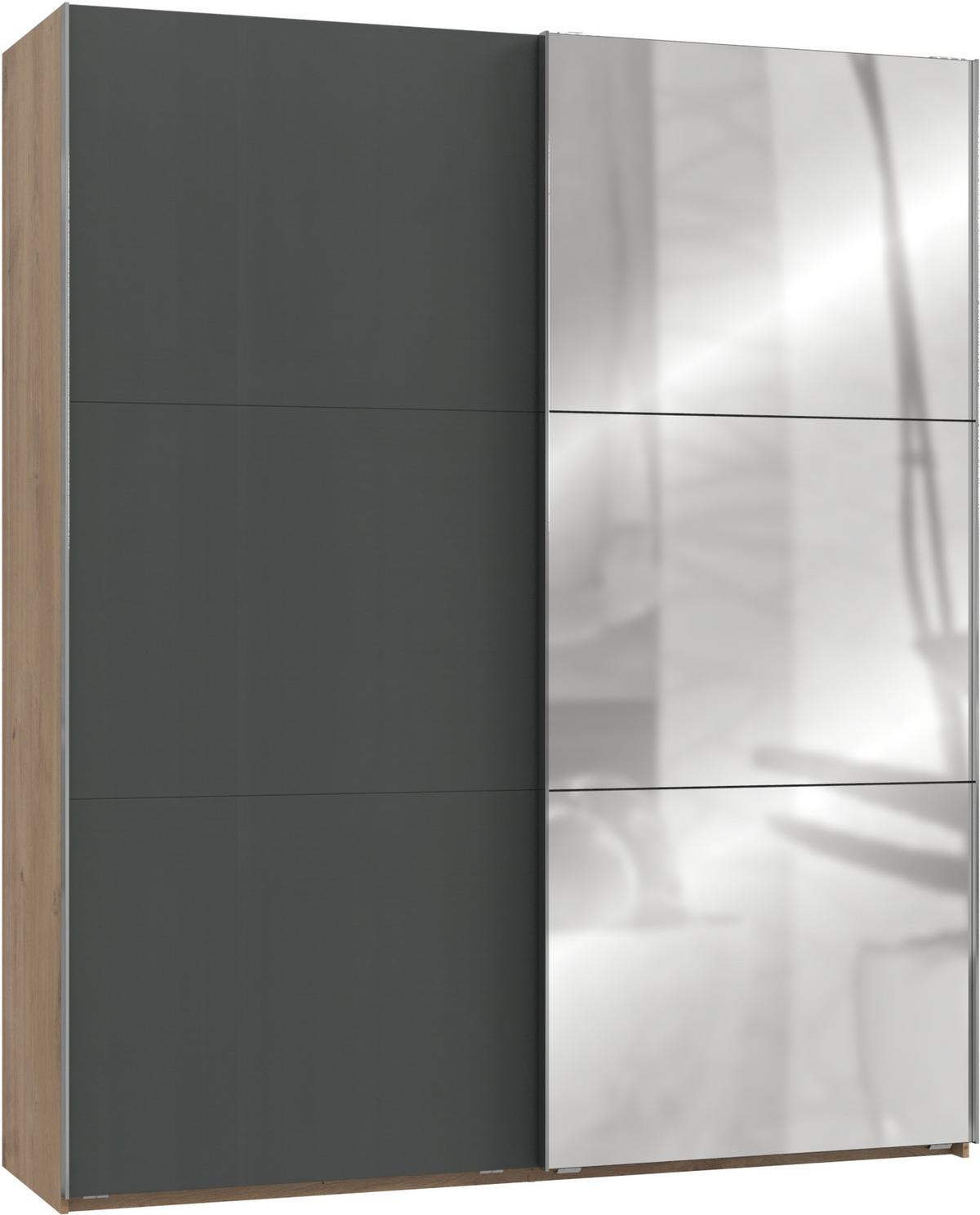 Schwebetürenschrank 200cm Level, Graphit/eiche Dekor - Eichefarben/Graphitfarben, MODERN, Holzwerkstoff (200/236/65cm) - MID.YOU