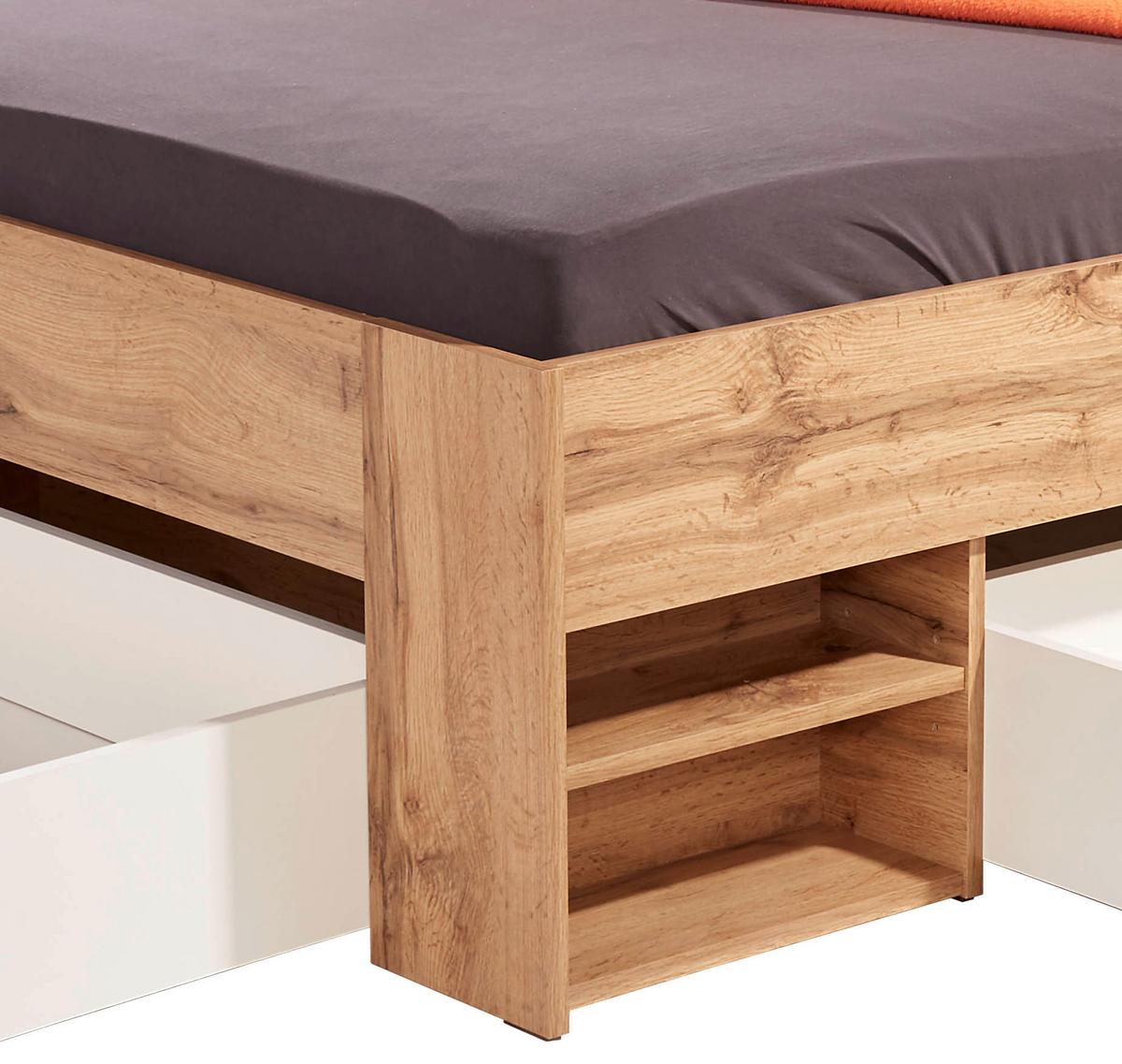 Postel s úložným prostorem Azurro,140x200, bílá/dub - bílá/dub wotan, Moderní, kompozitní dřevo (140/200cm)