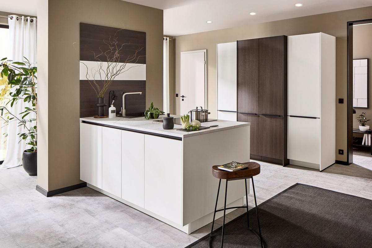 Einbauküche Ip 3150 - Nussbaumfarben/Weiß, MODERN, Holzwerkstoff (226,4cm) - Impuls