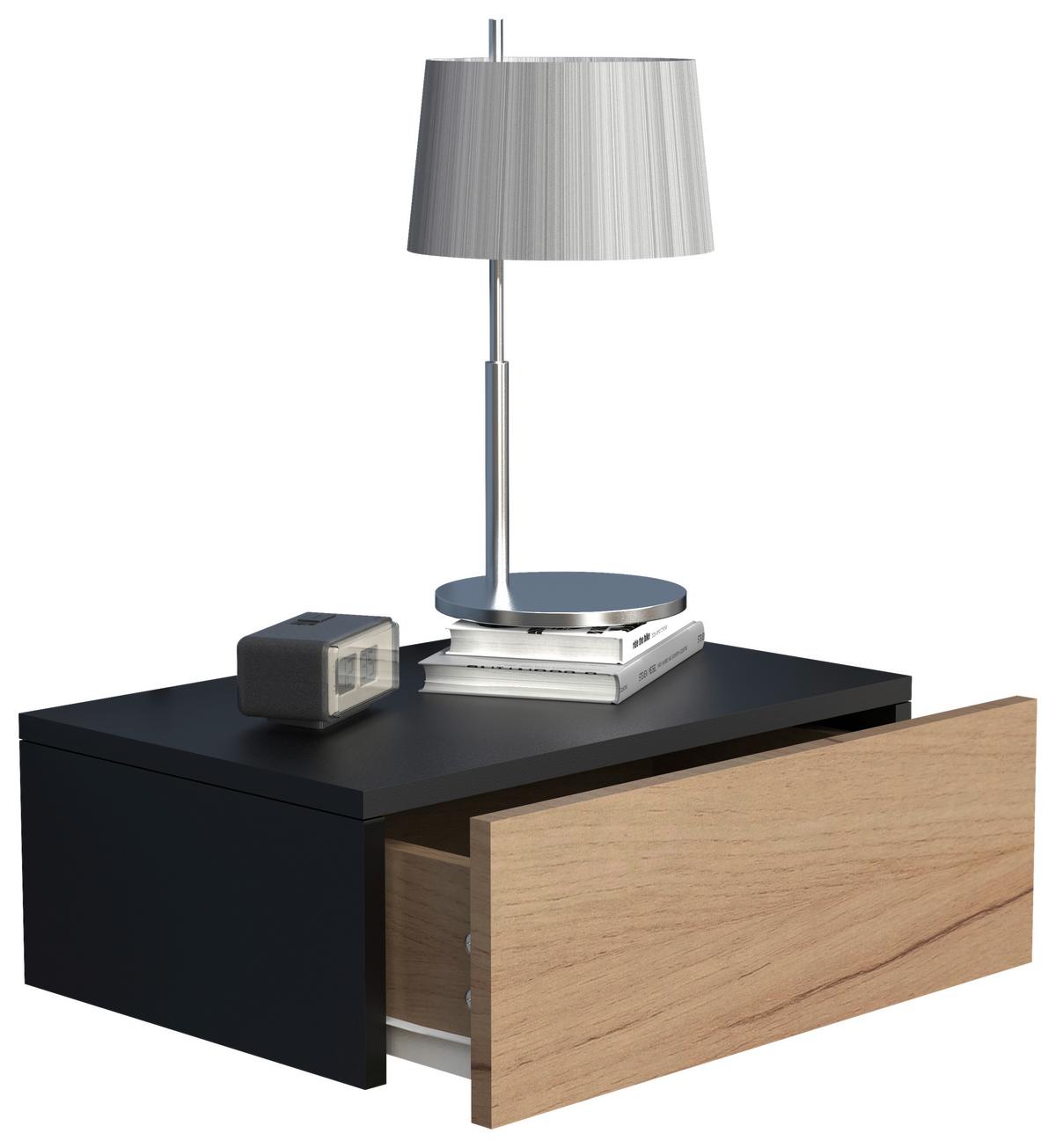 Nachtkästchen Usal M B: 45 Cm Schwarz/eiche Dekor - Eichefarben/Schwarz, MODERN, Holzwerkstoff (45/15/30cm) - MID.YOU