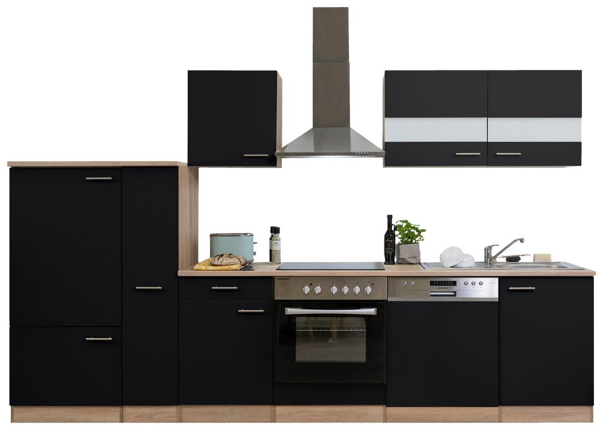 Küchenzeile ohne Geräte B: 310 cm Schwarz/Eiche Dekor - Eichefarben/Schwarz, Basics, Holzwerkstoff (310cm) - Respekta