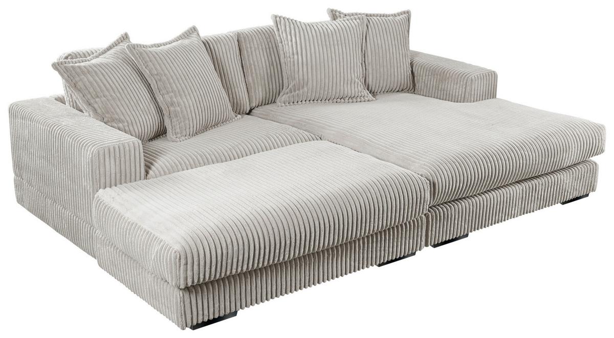 Ecksofa Funny Rechts Hellgrau mit Hocker B: 285 cm - Hellgrau/Schwarz, Basics, Textil (285/195cm) - Livetastic