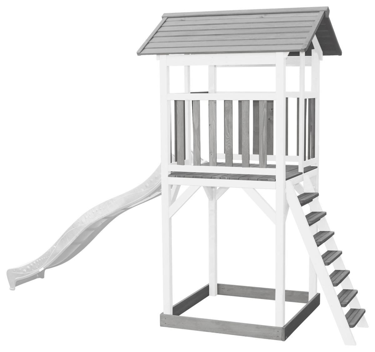Spielturm A025.120.92 - Weiß/Grau, KONVENTIONELL, Holz/Kunststoff (111,2/241,9/349cm) - Ambia Garden