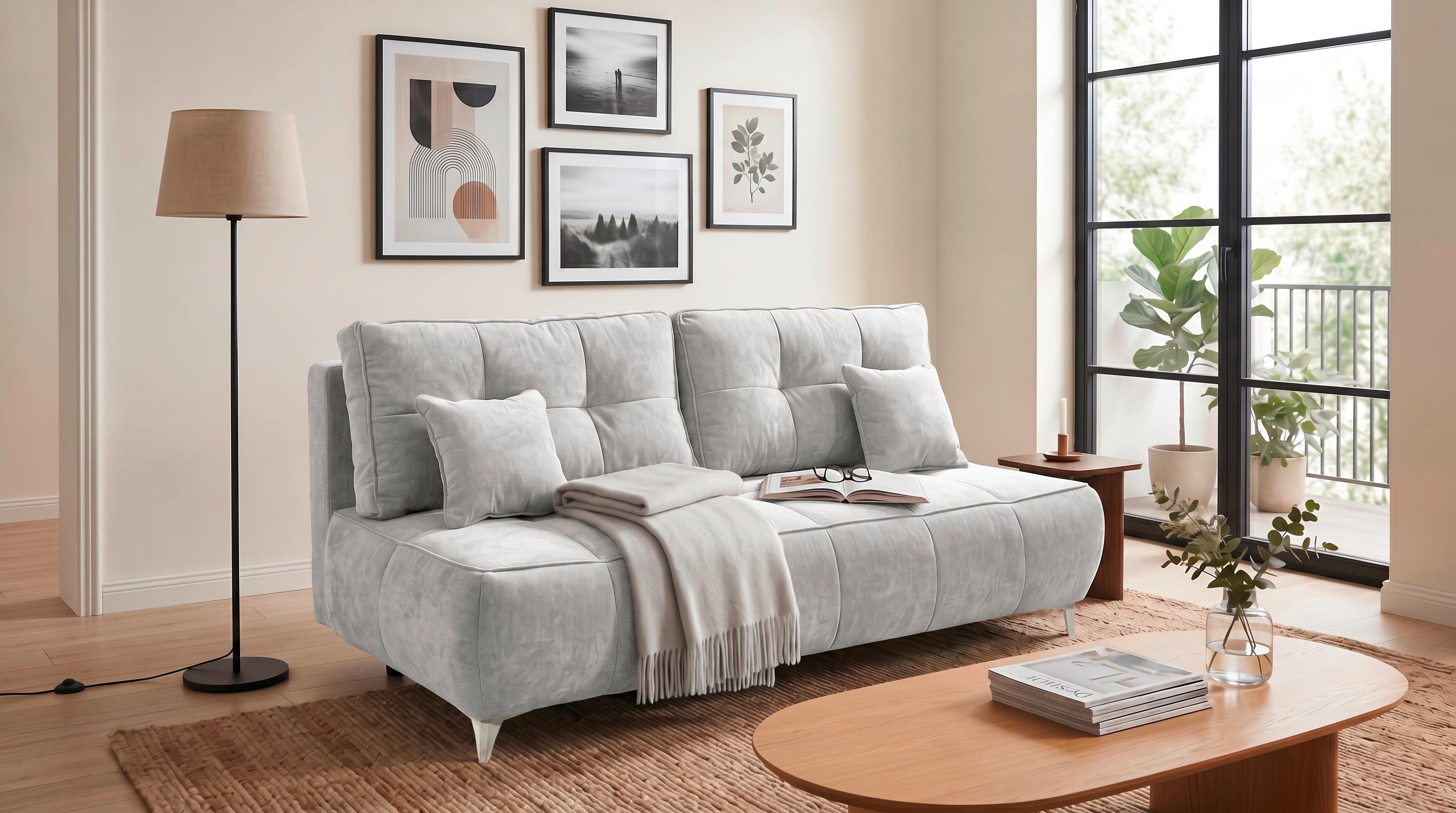 Schlafsofa Elisa Silberfarben, Schlaffunktion - Kaschmir/Silberfarben, MODERN, Textil (215/96/106cm) - MID.YOU