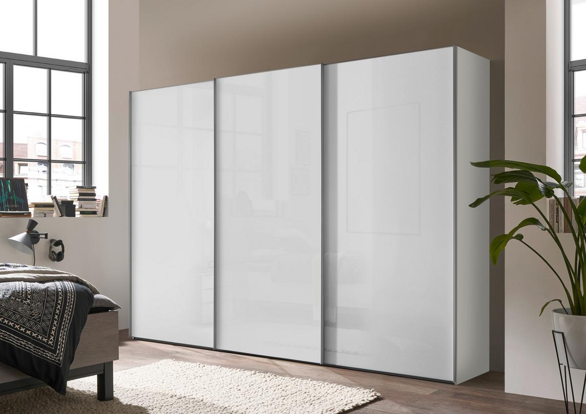 Schwebetürenschrank Lumos Weißglas, B: 249cm - Weiß, Trend, Glas/Holzwerkstoff (249/222/68cm) - Luca Bessoni
