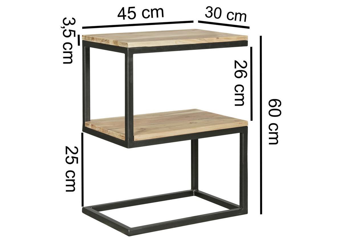 Beistelltisch S-Form Akola, Akazie Massiv/Schwarz - Schwarz/Akaziefarben, Design, Holz/Metall (45/30/60cm) - MID.YOU
