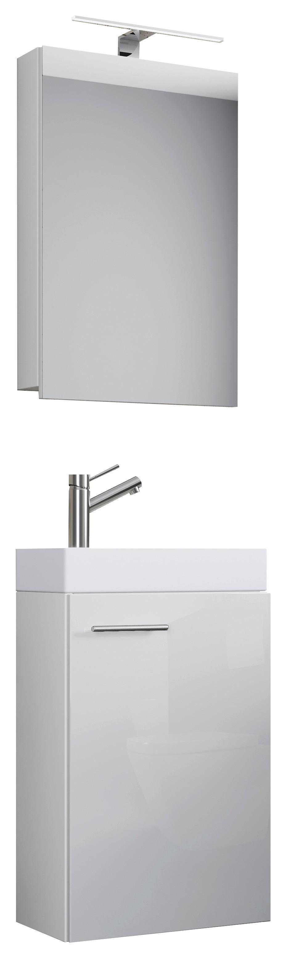 Gästebad 4-Tlg. inkl. LED Hängend Slito Weiß - Weiß, MODERN, Keramik/Holzwerkstoff (40cm) - MID.YOU