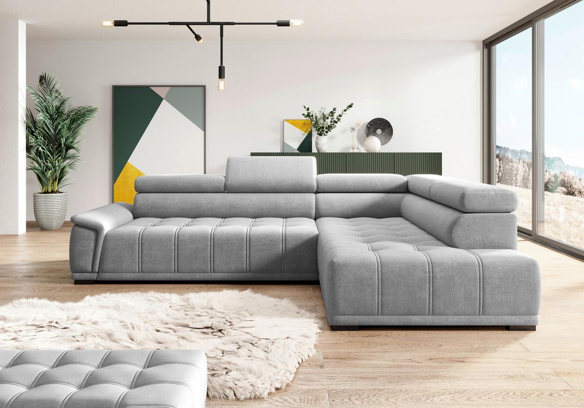 Rohová sedačka GRINALDI, pravá, modrošedá - černá/modrošedá, Moderní, textil/plast (283/106cm) - Premium Living