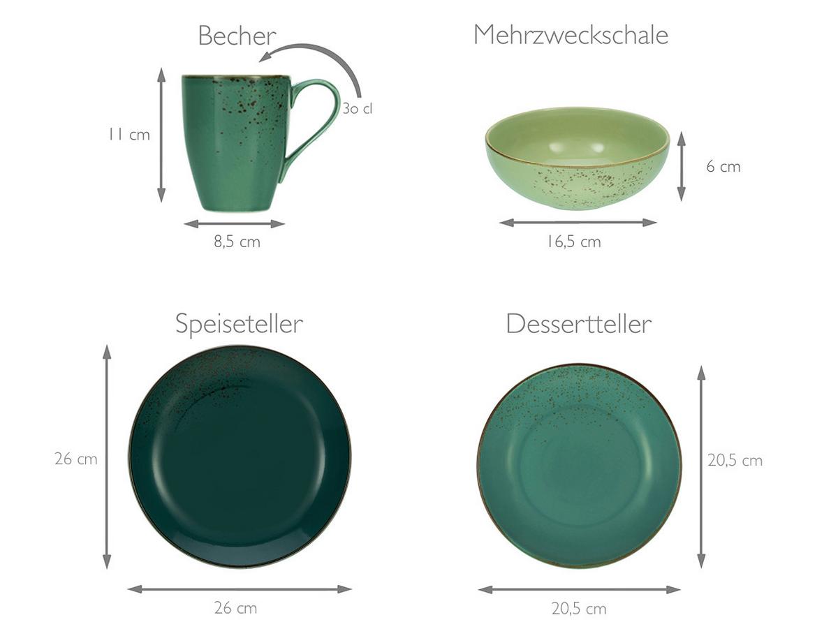 Kombiservice Keramik 4 Personen Geschirr Set Grün - Grün, Keramik (34/31,5/33cm) - Creatable