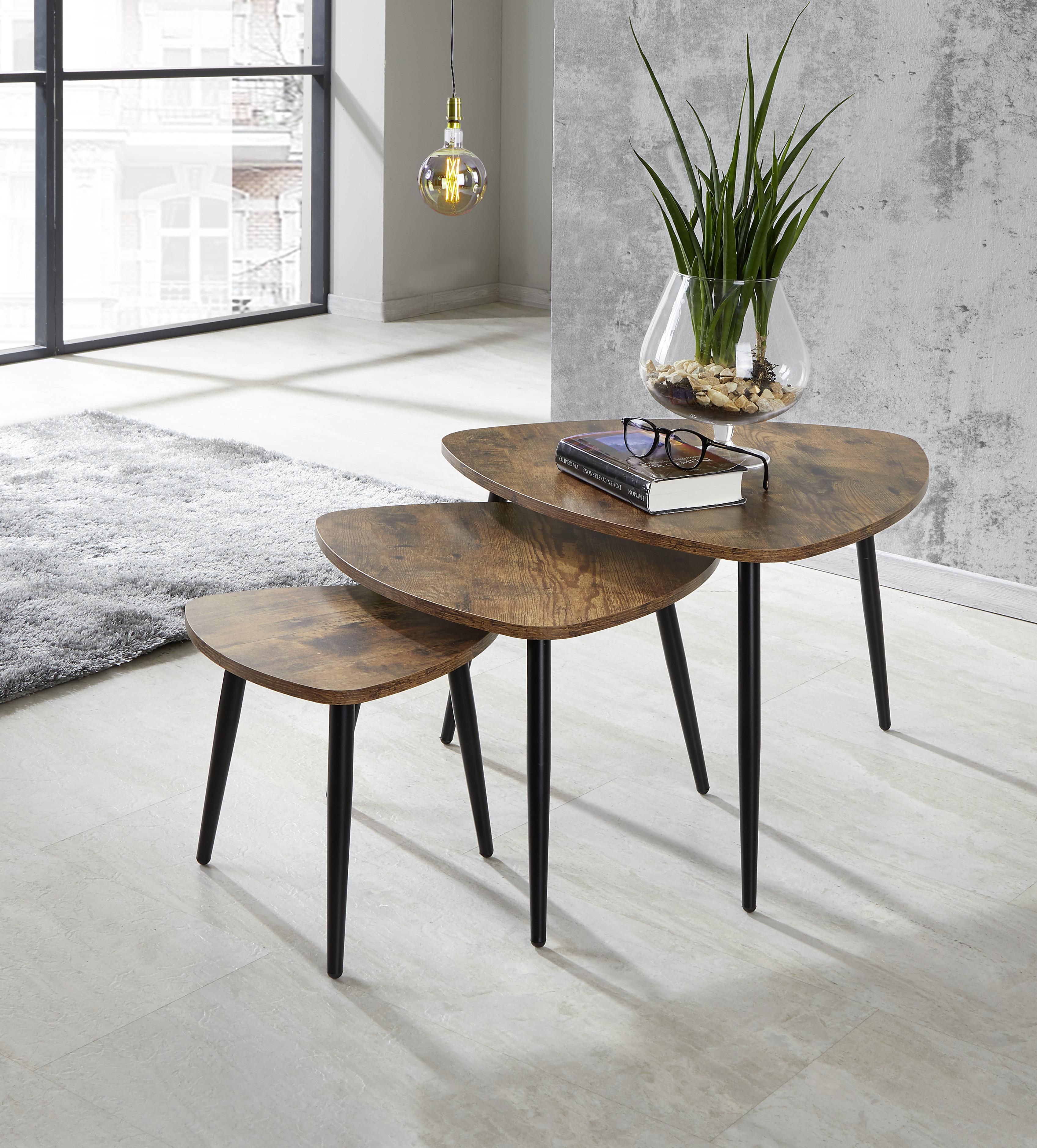 Luca Bessoni Couchtisch 3er Set Rocky, Naturfarben/Schwarz