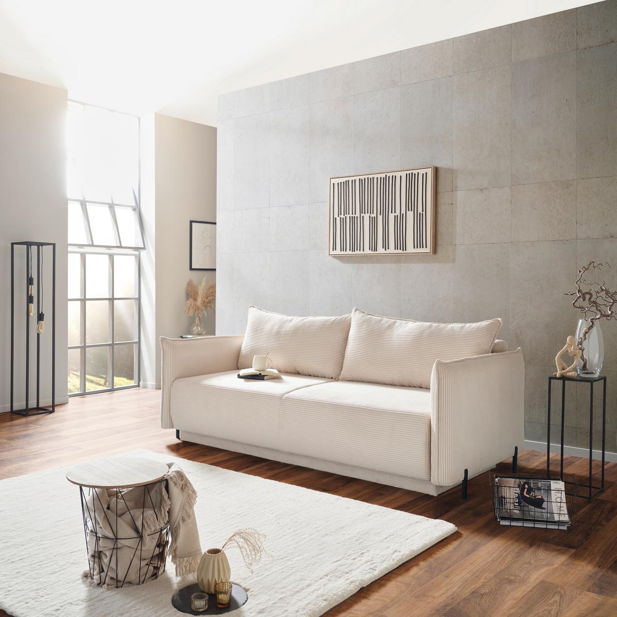 3-Sitzer-Sofa Mit Schlaffunktion Giulia B:217cm - Creme/Schwarz, MODERN, Textil (217/75-95/112cm) - Luca Bessoni