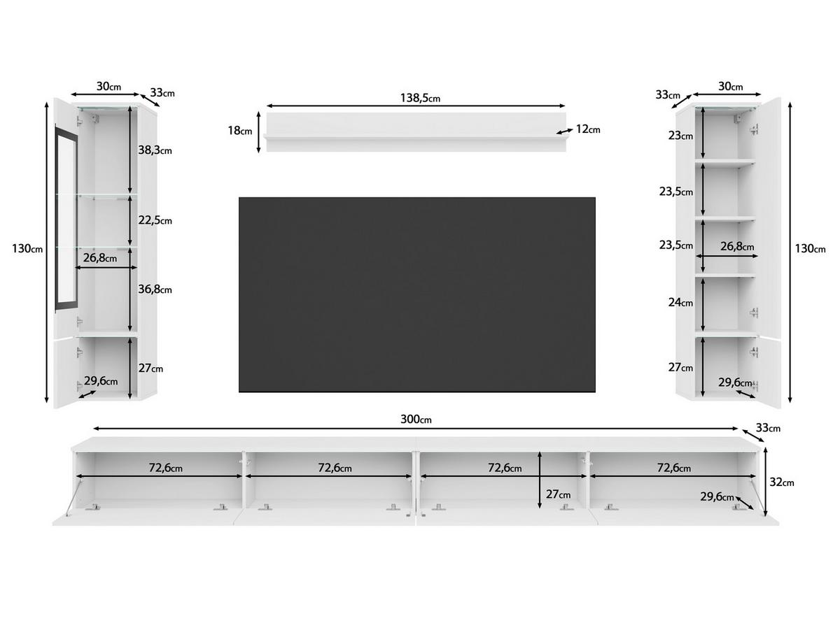 Wohnwand Vera Xxl Weiß/weiß Hg B: 300cm - Weiß Hochglanz/Weiß, Basics, Glas/Holzwerkstoff (300/162/33cm) - P & B