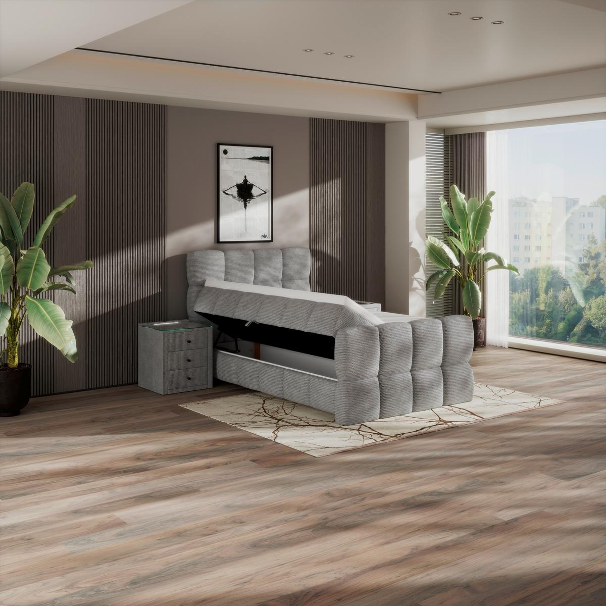 Boxspringbett Brisbane inkl. Bettkasten 120x200 - Hellgrau/Schwarz, Trend, Holz/Holzwerkstoff (120/200cm) - Sembella