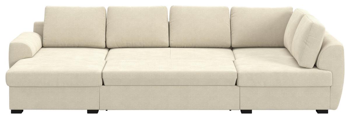 Wohnlandschaft m. Bettfunktion Cord beige, B: 327cm - Beige/Schwarz, Trend, Textil (154/327/86cm) - MID.YOU