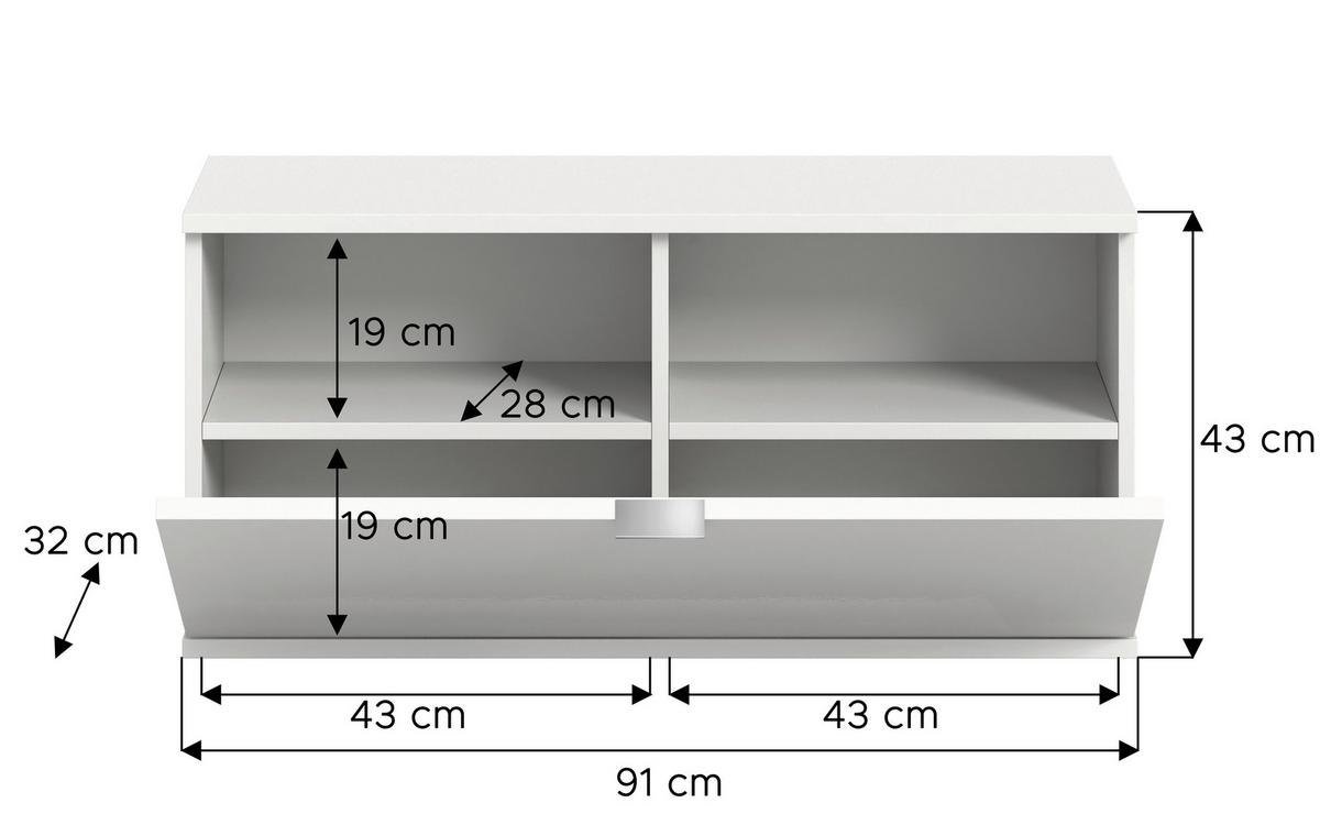 Schuhschrank Projekt X Weiß B: 92 Cm - Weiß Hochglanz/Schwarz, Design, Holzwerkstoff (92/42/32cm) - Livetastic
