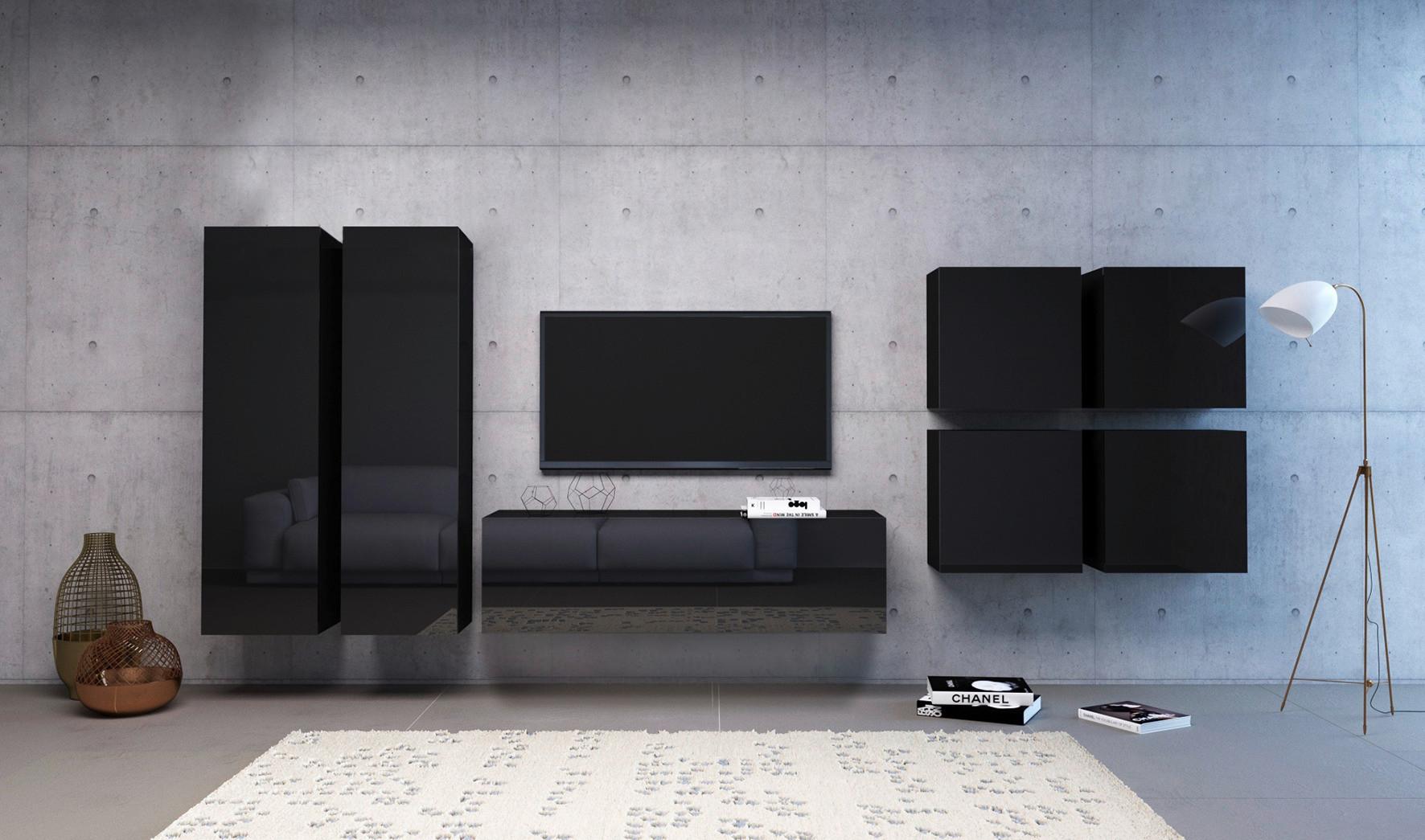 Lowboard Tv Stand Vivien 03 - Schwarz Hochglanz/Schwarz, Design, Holzwerkstoff (140/40/38cm) - Livetastic