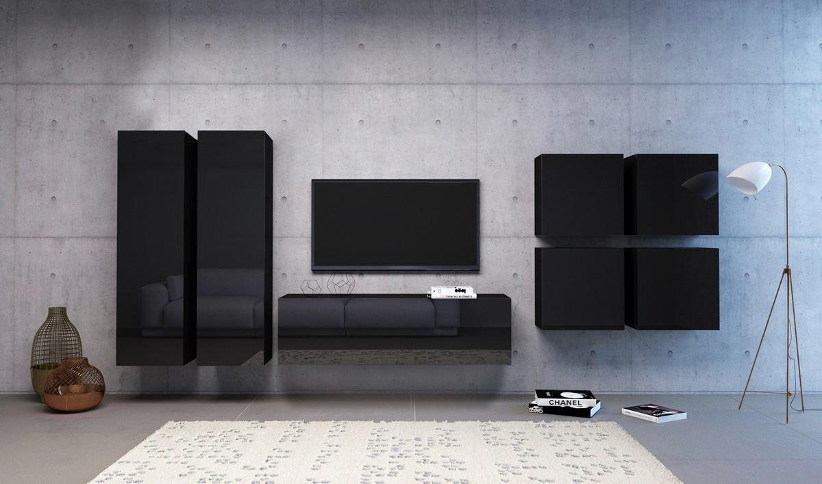 Lowboard Tv Stand Vivien 03 - Schwarz Hochglanz/Schwarz, Design, Holzwerkstoff (140/40/38cm) - Livetastic