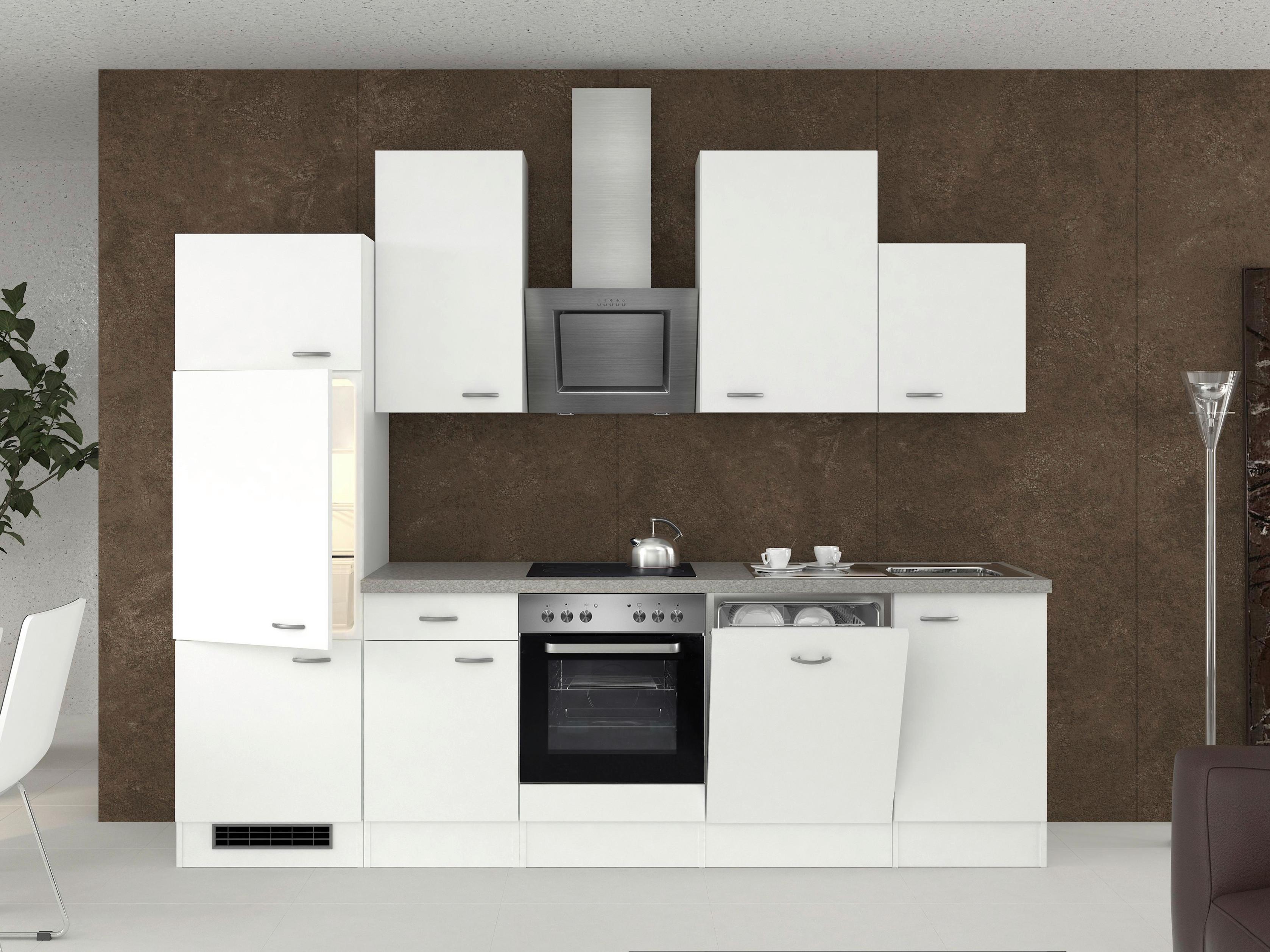 Küchenzeile Wito m. Geräten 280 cm Weiß/Grau modern - Hellgrau/Weiß, MODERN, Holzwerkstoff (280cm) - FlexWell