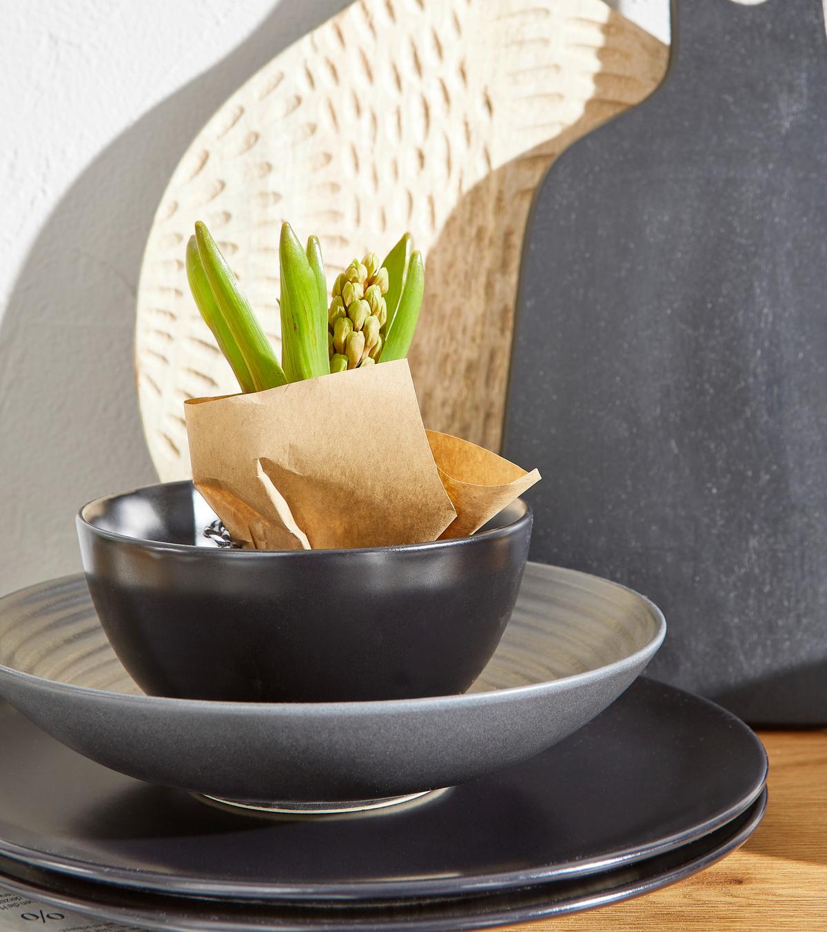 Tafelservice Keramik 4 Personen Geschirr Set Schwarz - Schwarz, Trend, Keramik - Creatable