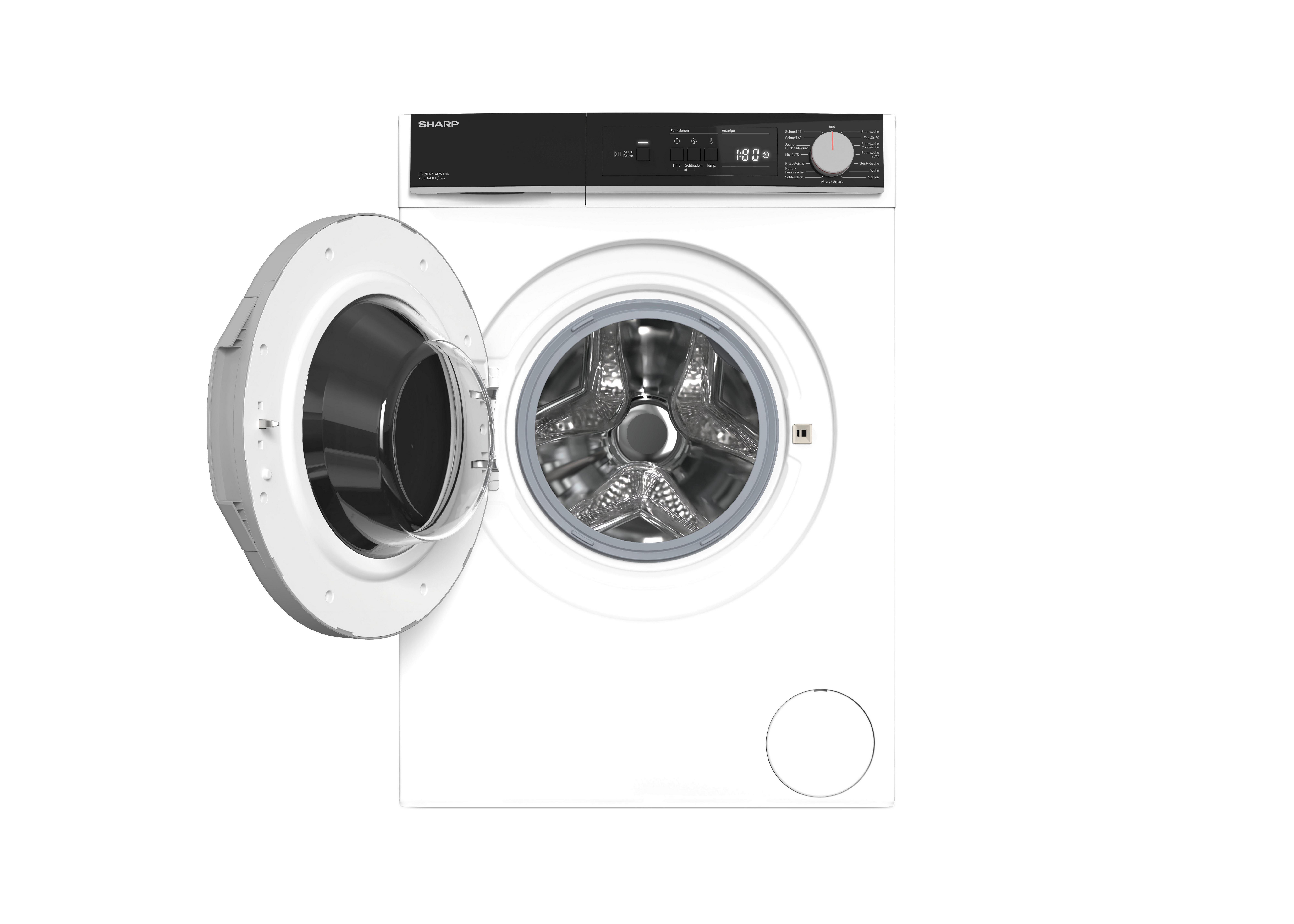 Waschmaschine Es-Nfa714bw1na-De Waschm. 7kg - Weiß, Basics, Kunststoff/Metall (59,7/84,5/52,7cm) - Sharp
