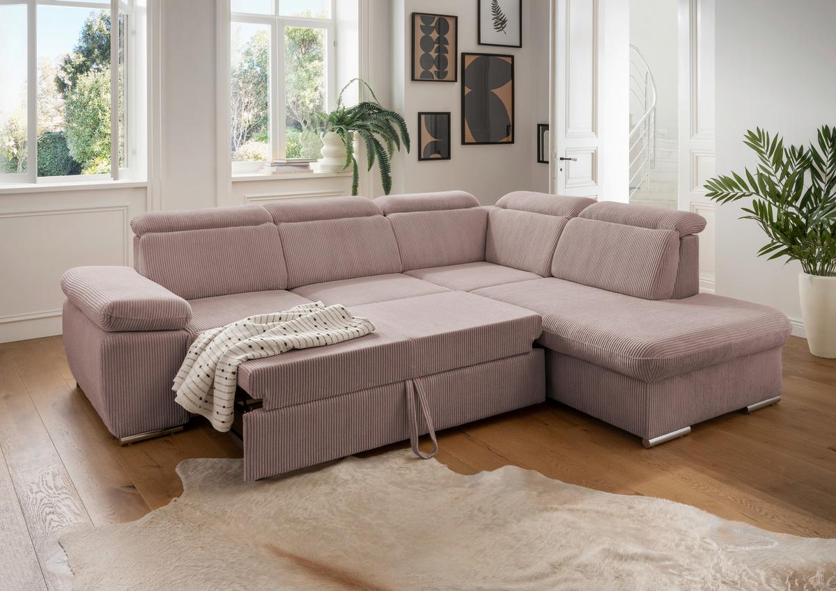 Ecksofa Vasto Rosa S: 283x228 cm - Chromfarben/Rosa, Design, Textil (283/228cm) - Livetastic