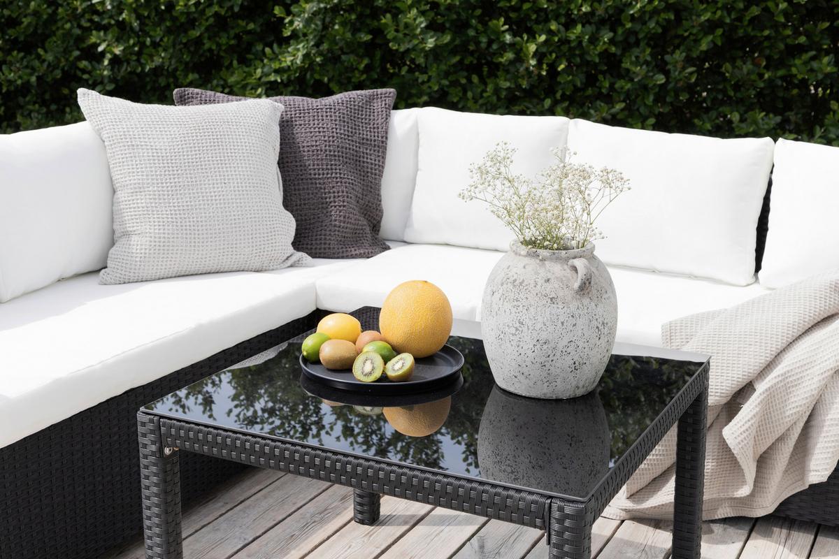 Loungegarnitur Kuba - Schwarz/Weiß, KONVENTIONELL, Glas/Kunststoff (59/180/64cm) - Gardenson