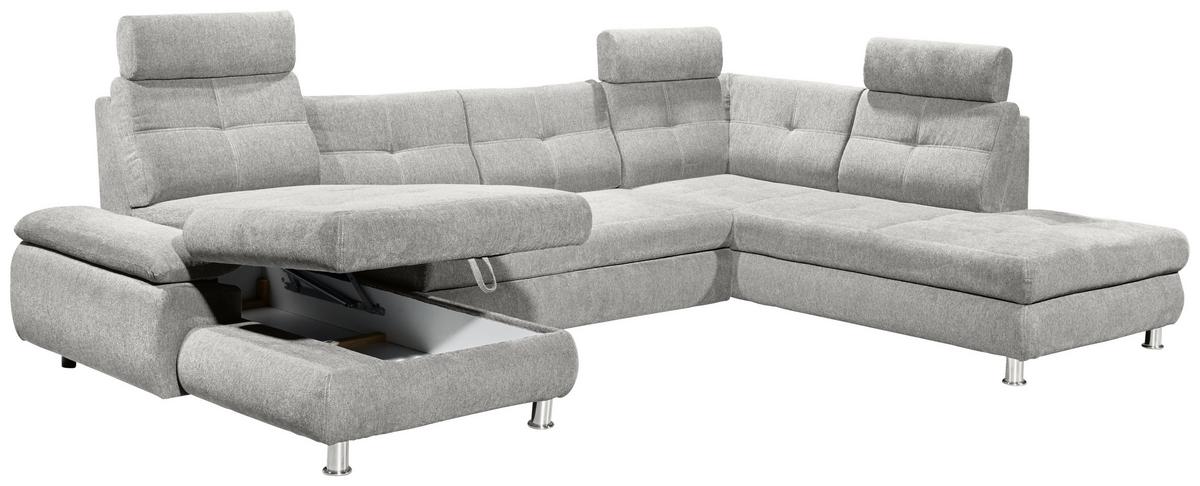 Sedací souprava ALBA U, pravá, stříbrná, úl.prostor, lůžko - barvy stříbra, Moderní, textil/plast (177/349/233cm) - MID.YOU