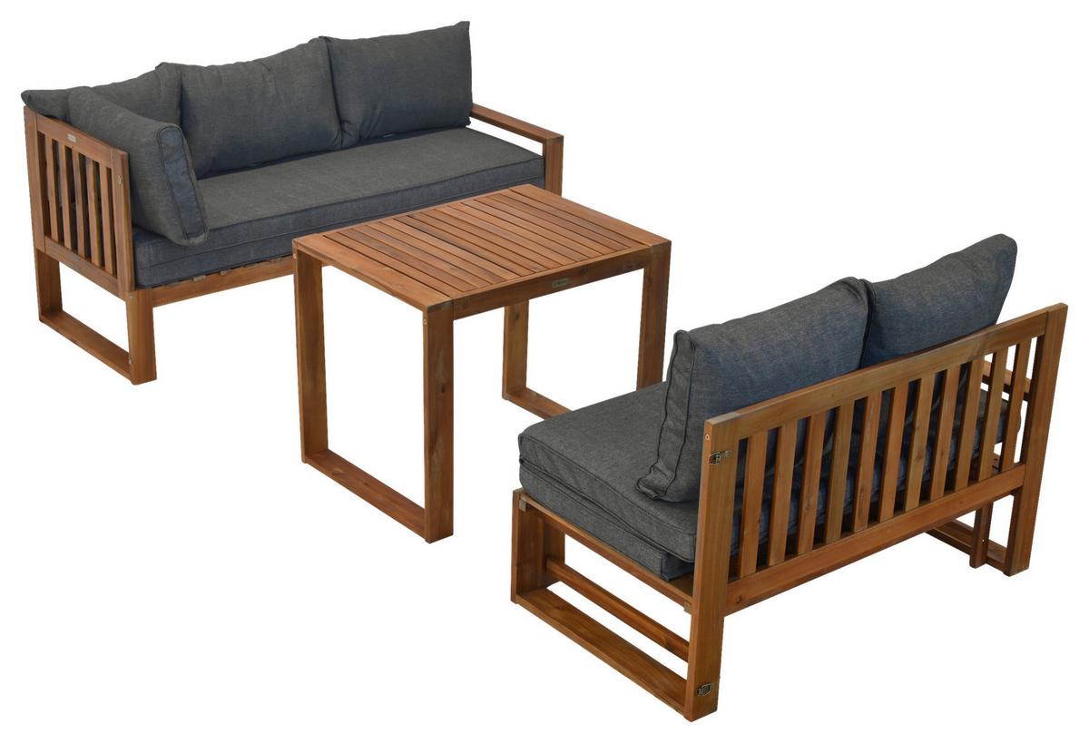 Loungegarnitur Merida Eckset - Naturfarben/Grau, MODERN, Holz (182/166/62,5cm) - Gardenson