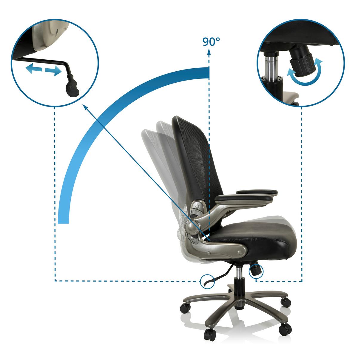Drehstuhl Instructor Schwarz Bis 220 Kg - Silberfarben/Schwarz, Basics, Leder/Kunststoff (75/122/68cm) - MID.YOU