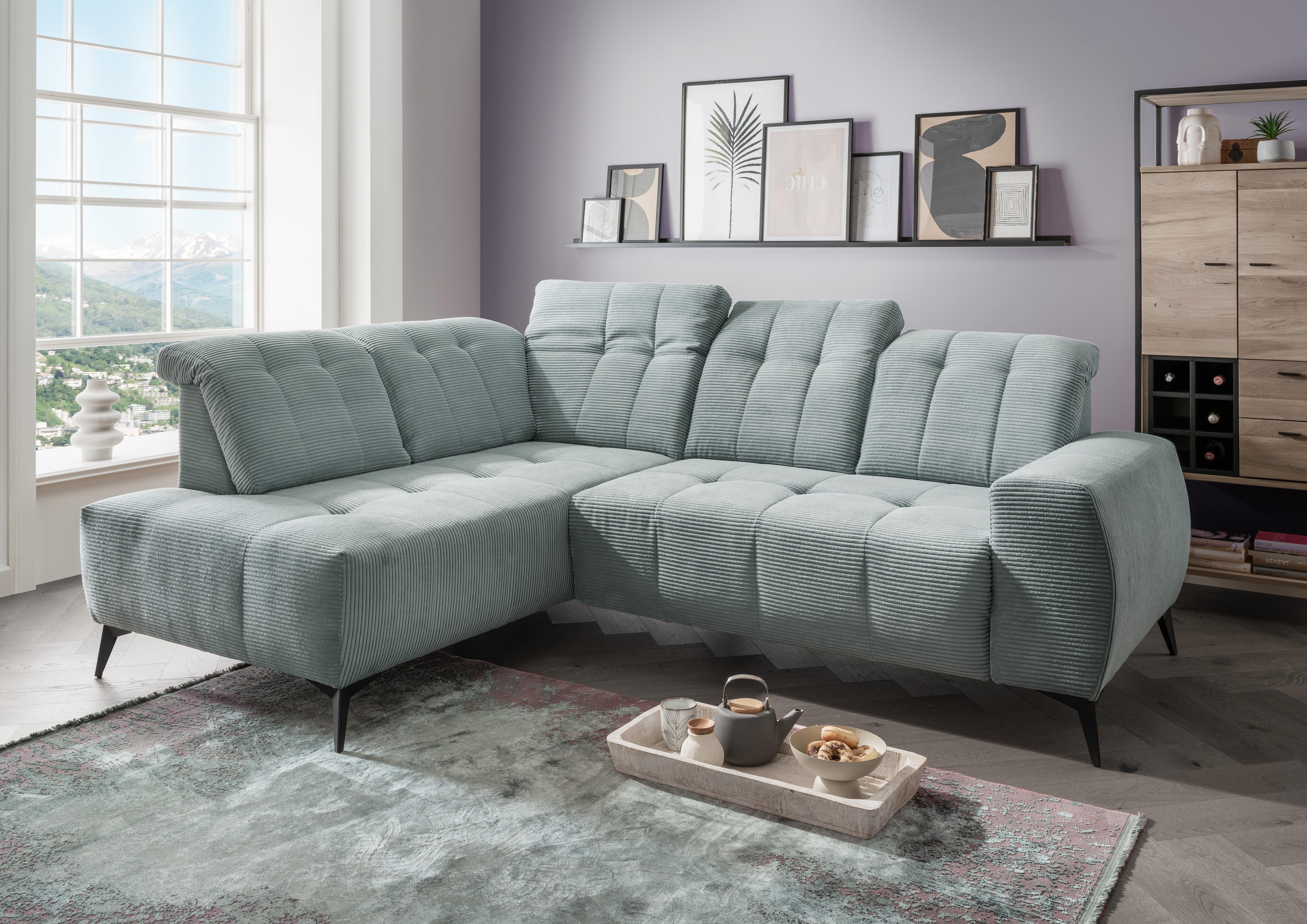 Ecksofa mit USB Anschluss Sano, Hellblau, S: 200x261 cm - Schwarz/Hellblau, MODERN, Textil (200/261cm) - Livetastic