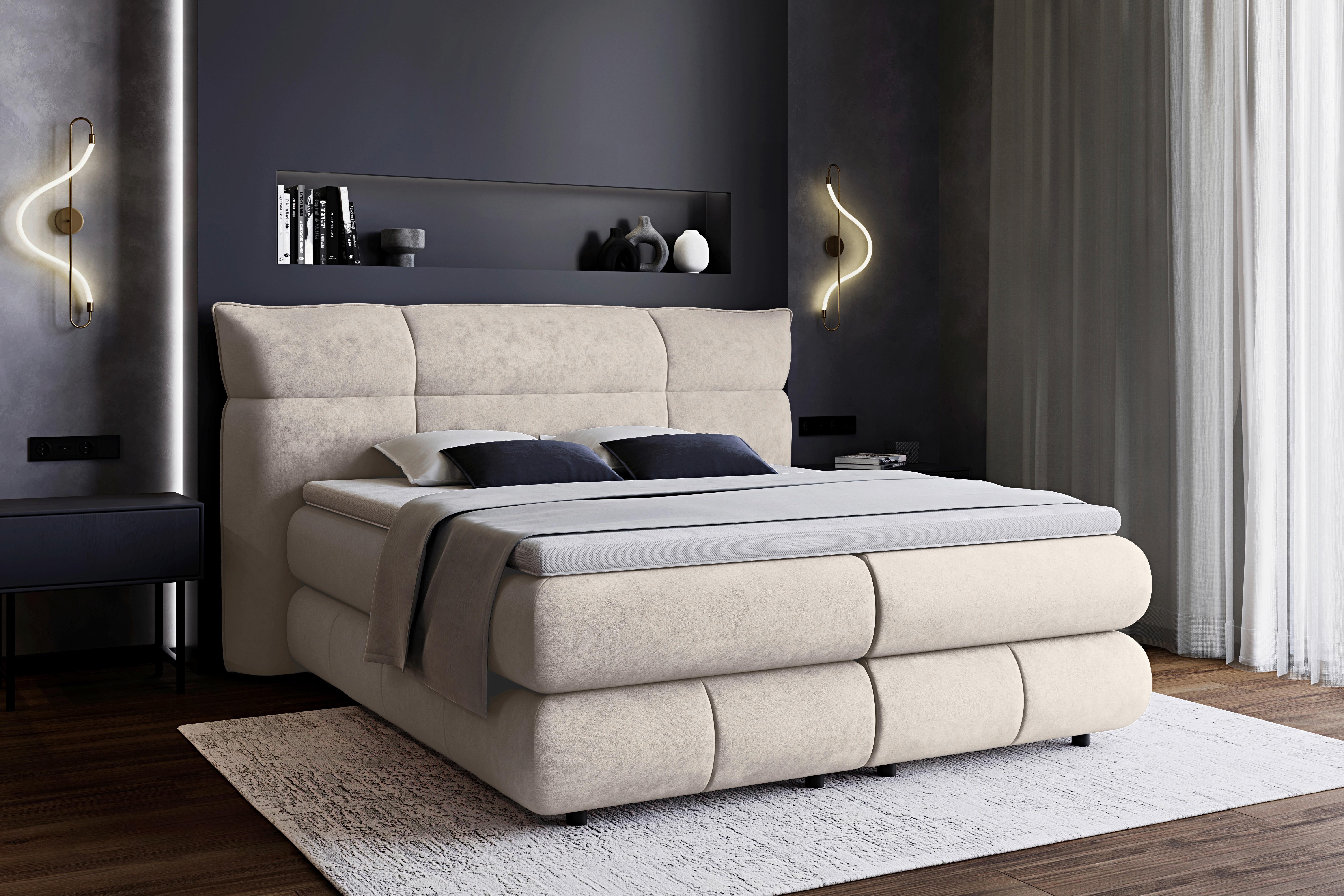 Boxspringbett Carmelo Beige 160x200 cm H4 - Beige/Schwarz, Trend, Textil (160/200cm)