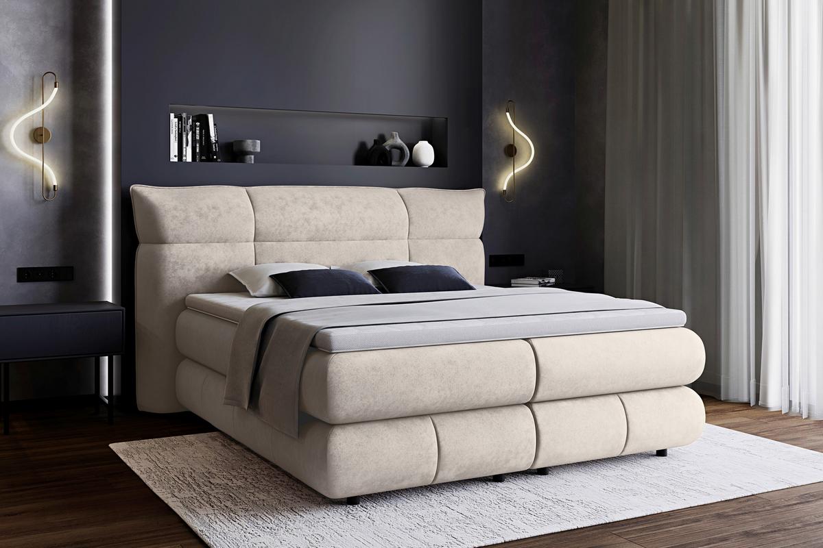 Boxspringbett Carmelo Beige 180x200 H5 - Beige/Schwarz, Trend, Textil (180/200cm)