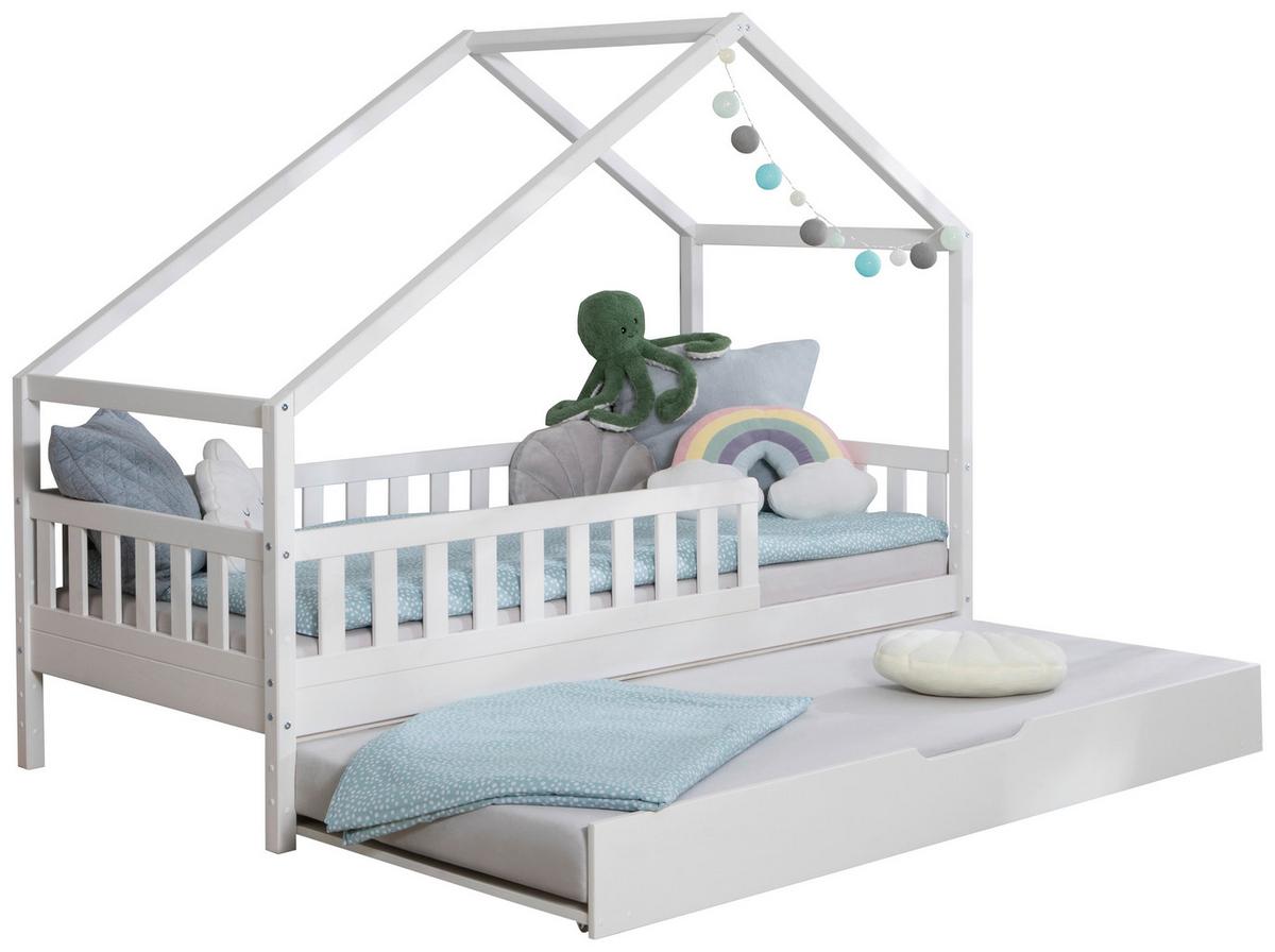 Hausbett Lou B: 90 Cm Weiß Lou - Weiß/Naturfarben, MODERN, Holz/Textil (90/200cm) - MID.YOU