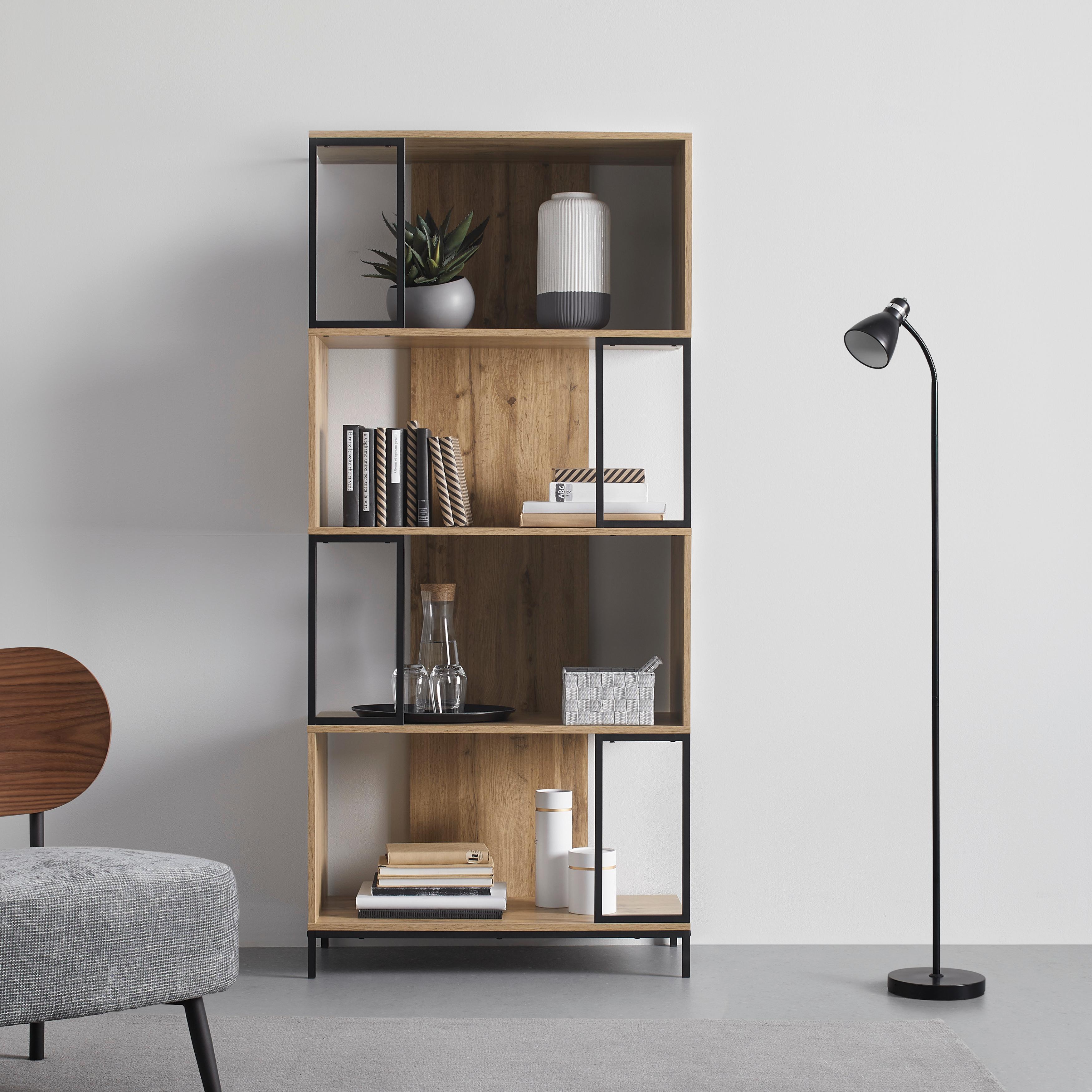 Regal Geny - černá/barvy dubu, Moderní, kov (80/178/40cm) - Bessagi Home